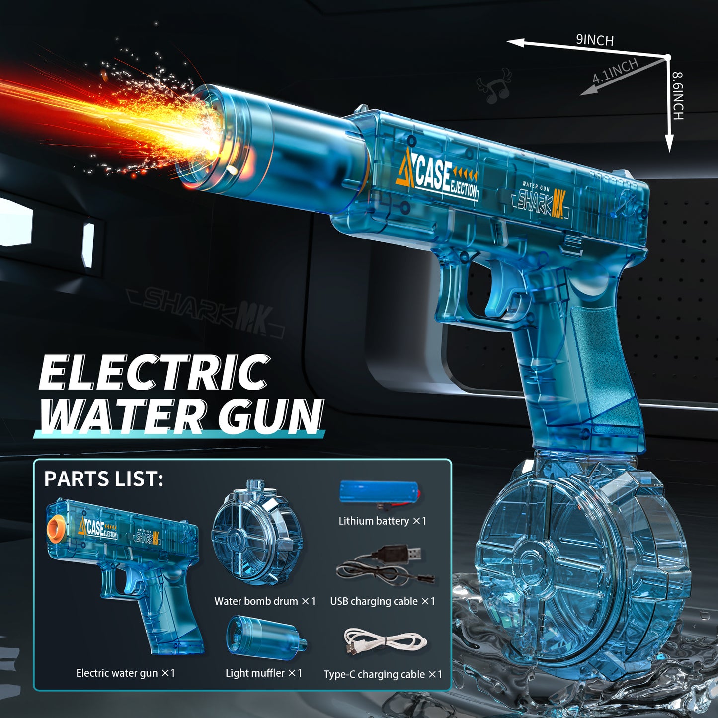 Pistola de Agua Eléctrica Automática Recargable con Luces LED para Niños y Adultos