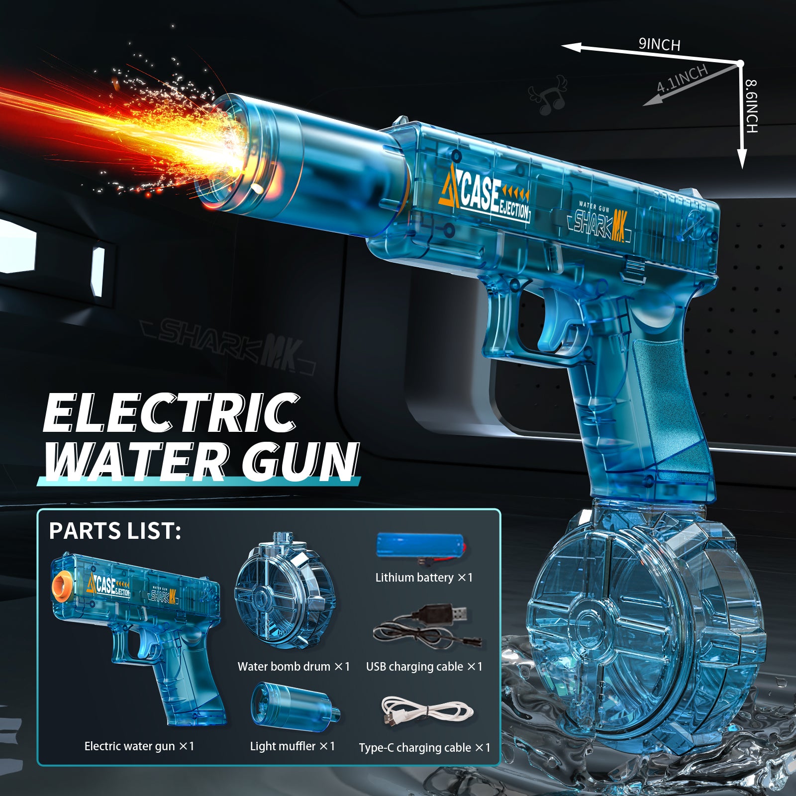 Pistola de Agua Eléctrica Automática Recargable con Luces LED para Niños y Adultos