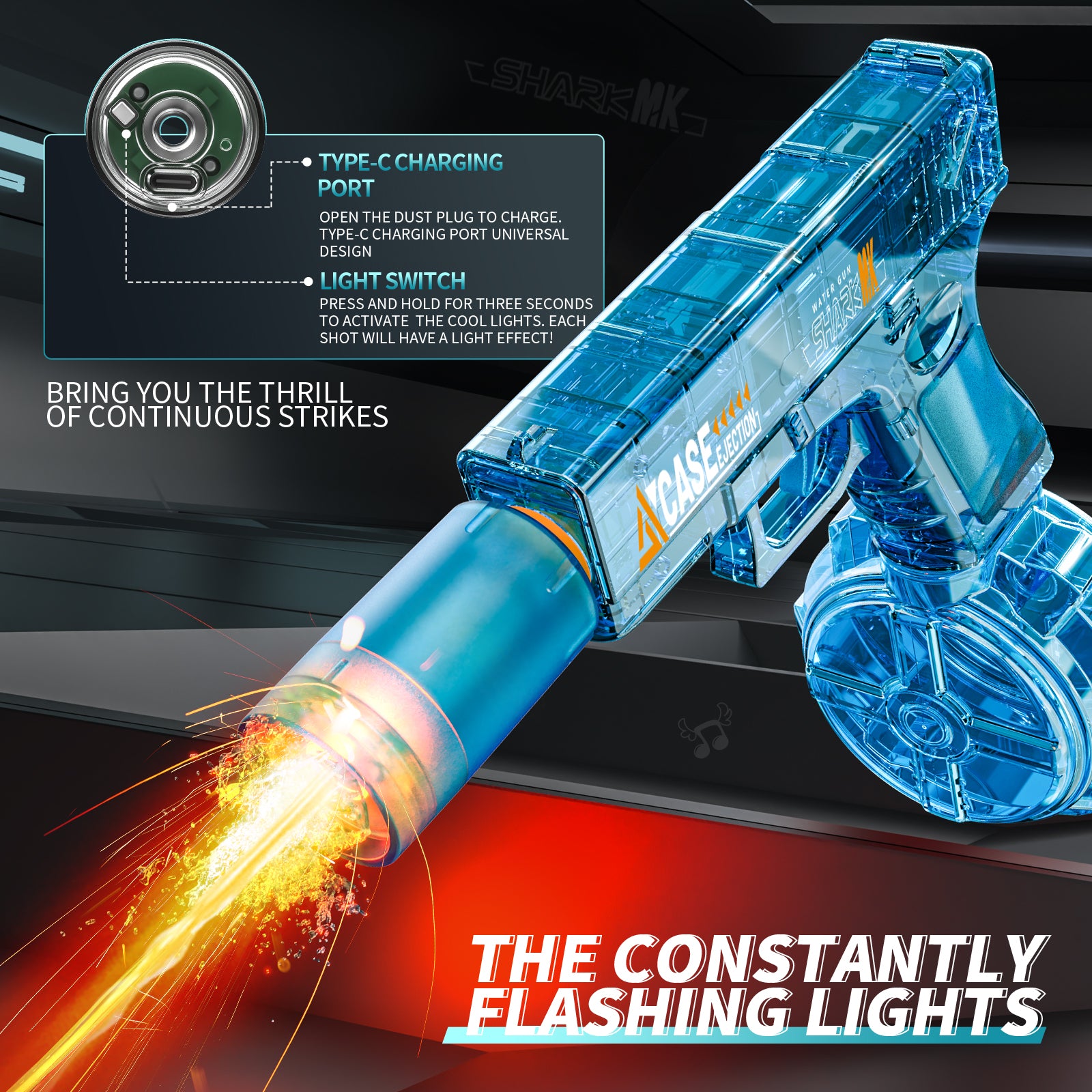 Pistola de Agua Eléctrica Automática Recargable con Luces LED para Niños y Adultos