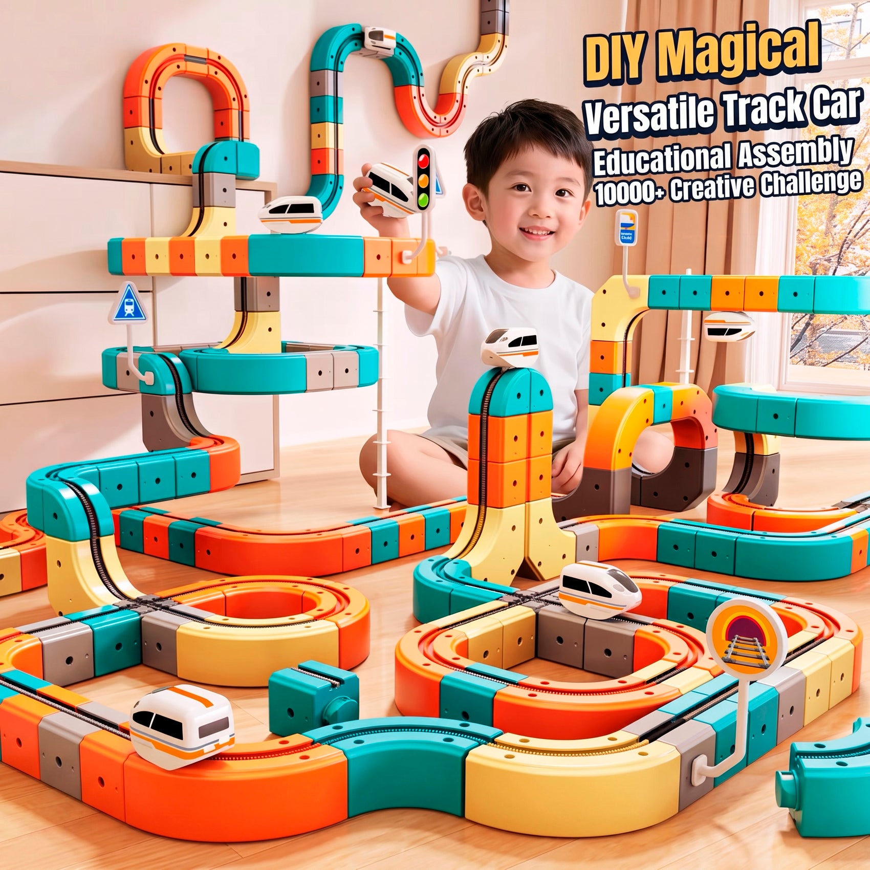 Circuito de Tren Eléctrico Versátil DIY 3D Pista Modular de Construcción Educativa para Niños