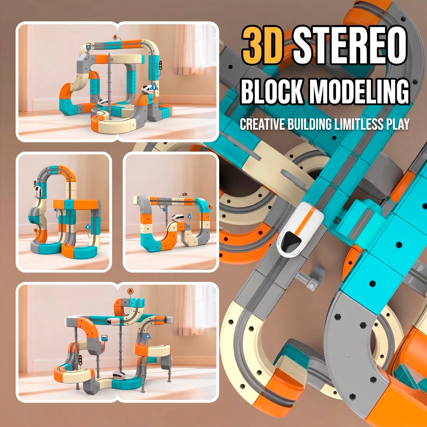 Circuito de Tren Eléctrico Versátil DIY 3D Pista Modular de Construcción Educativa para Niños