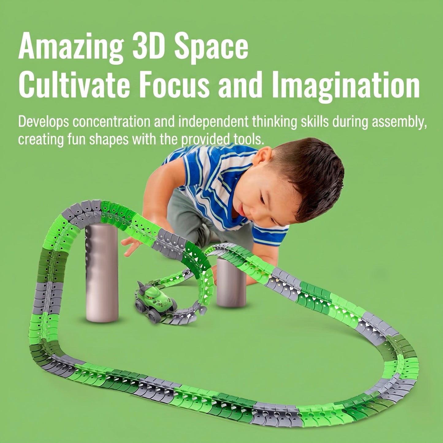 Pista de Coche Flexible de Dinosaurio DIY con Bucle 360° Circuito Modular Eléctrico para Niños 138 piezas