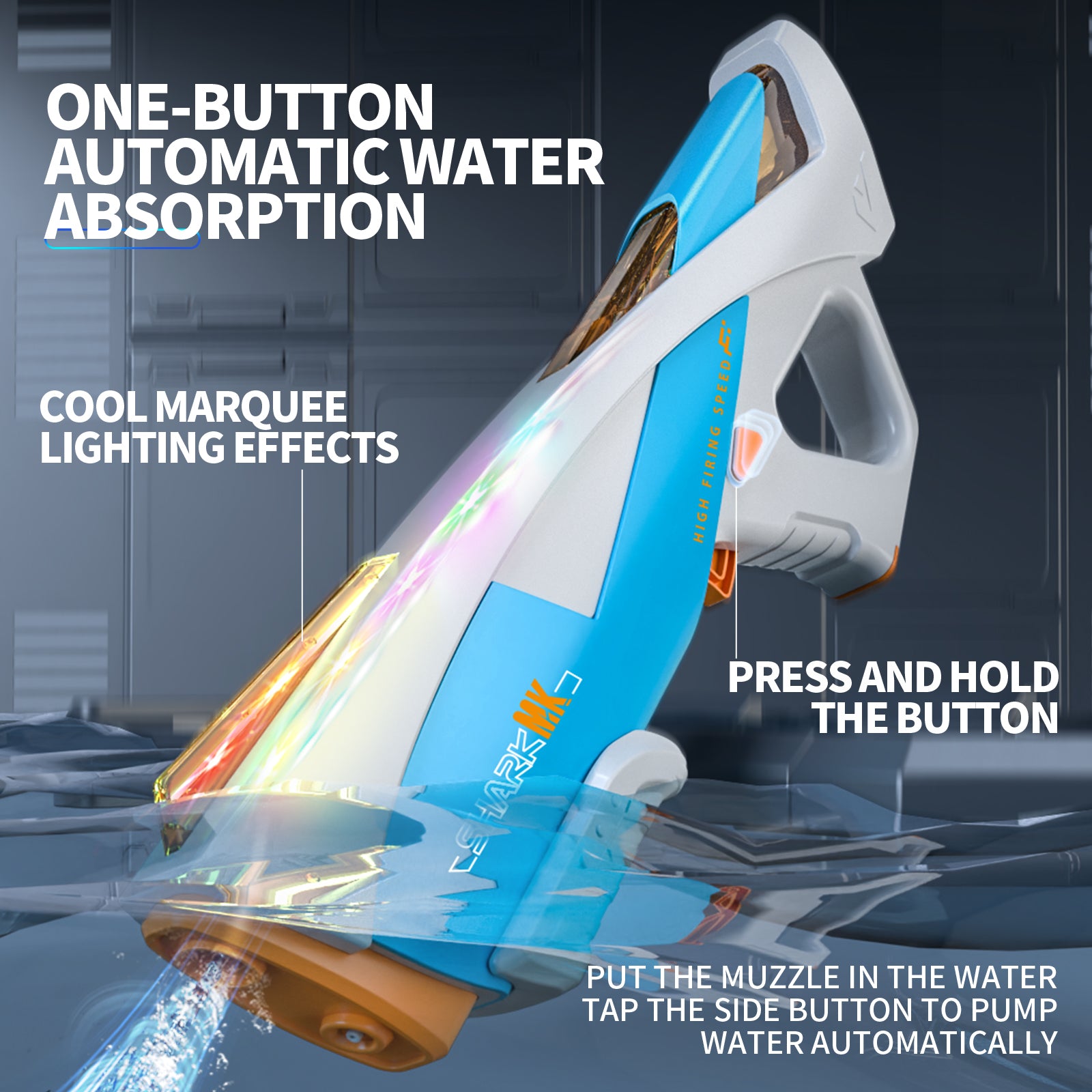 Pistola de Agua Eléctrica Recargable con Luces LED Absorción de Agua Automática Disparo Continuo y Manual para Niños y Adultos