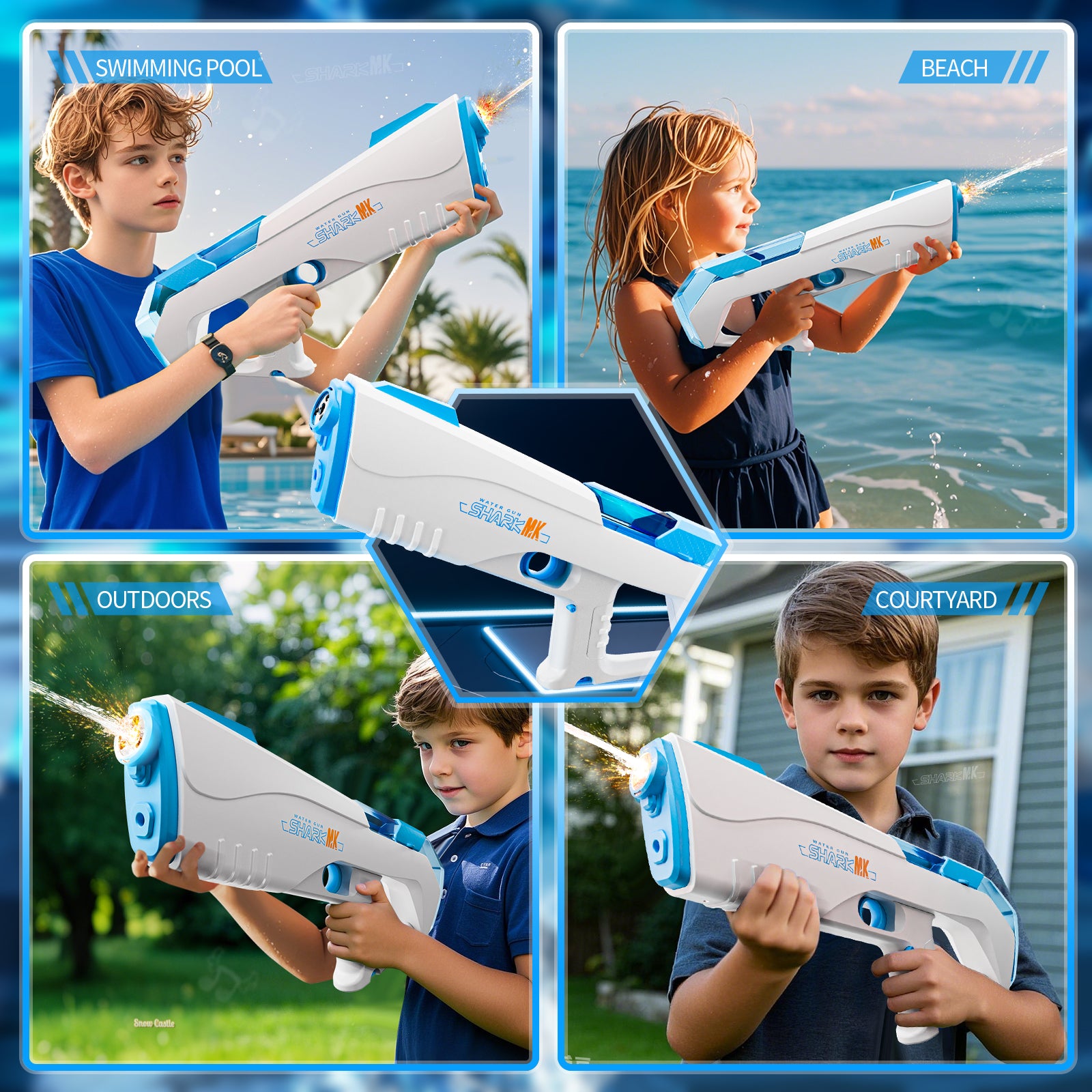 Pistola de Agua Eléctrica Recargable con Luces LED Disparo y Absorción de Agua Automática para Niños y Adultos