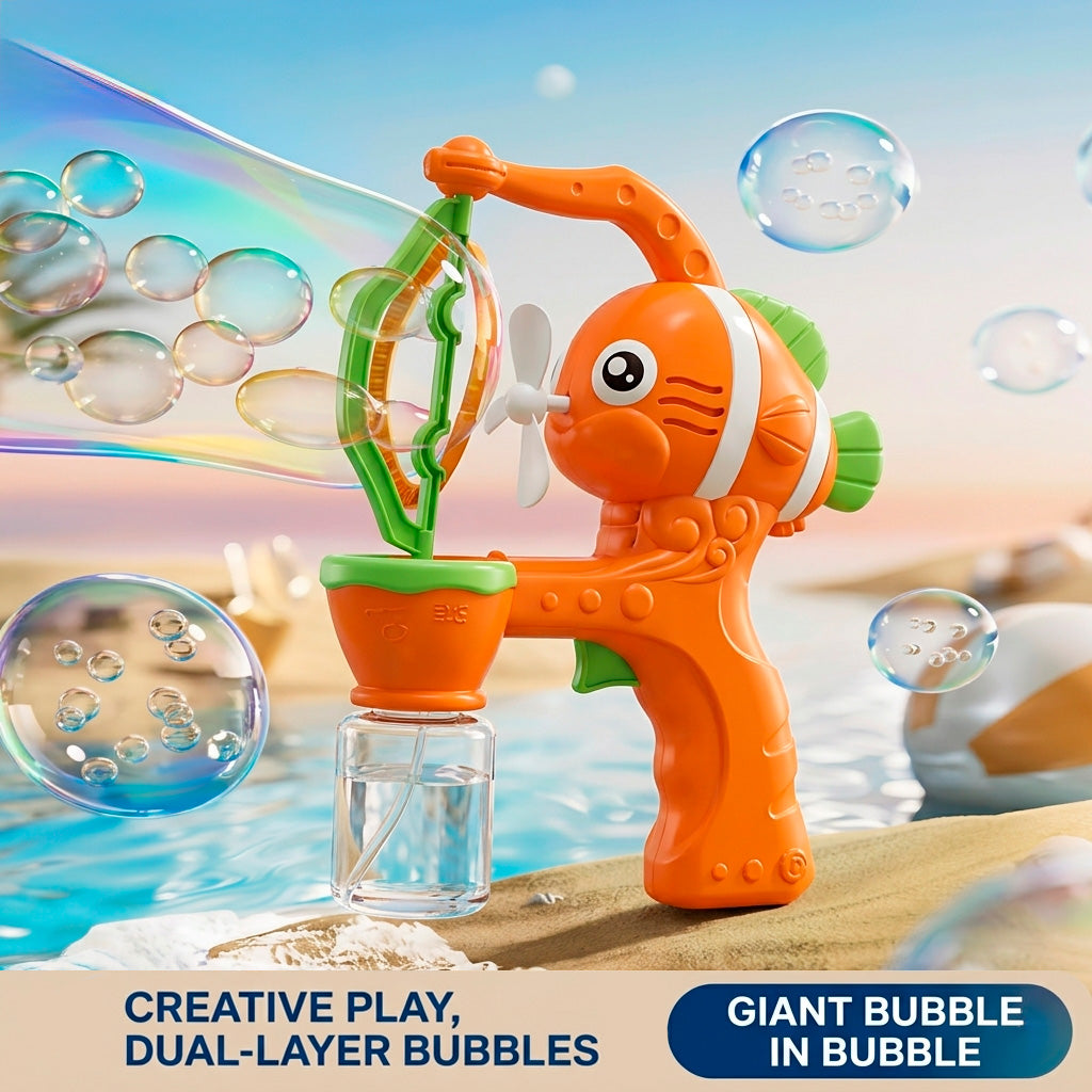Pistola de Burbujas con Diseño de Pez Burbujas dentro de Burbuja Juguete Exterior para Niños