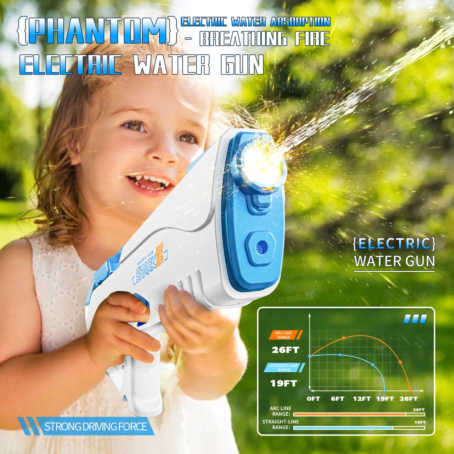 Pistola de Agua Eléctrica Recargable con Luces LED Disparo y Absorción de Agua Automática para Niños y Adultos