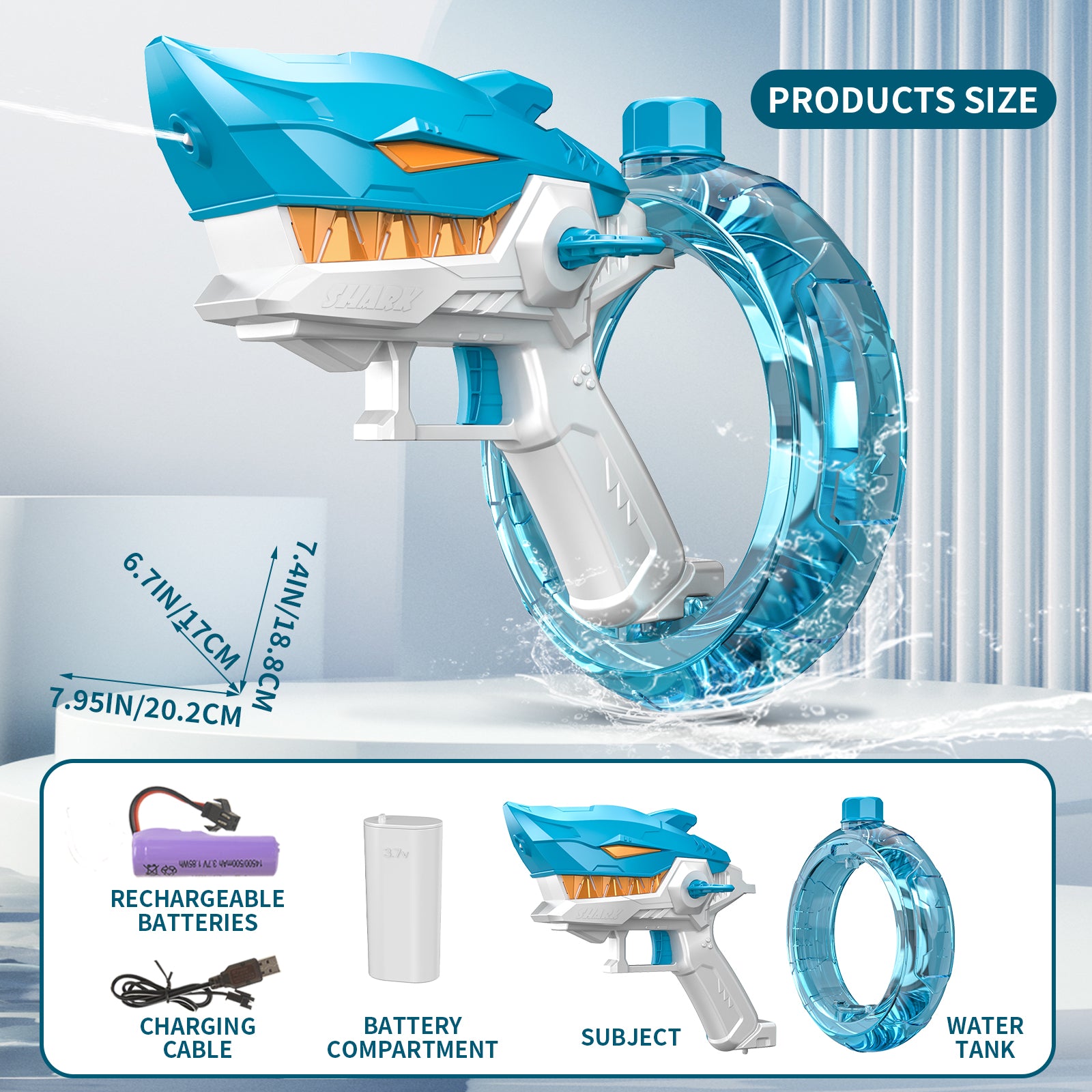 Pistola de Agua Tiburón Eléctrica Automática Recargable para Niños y Adultos