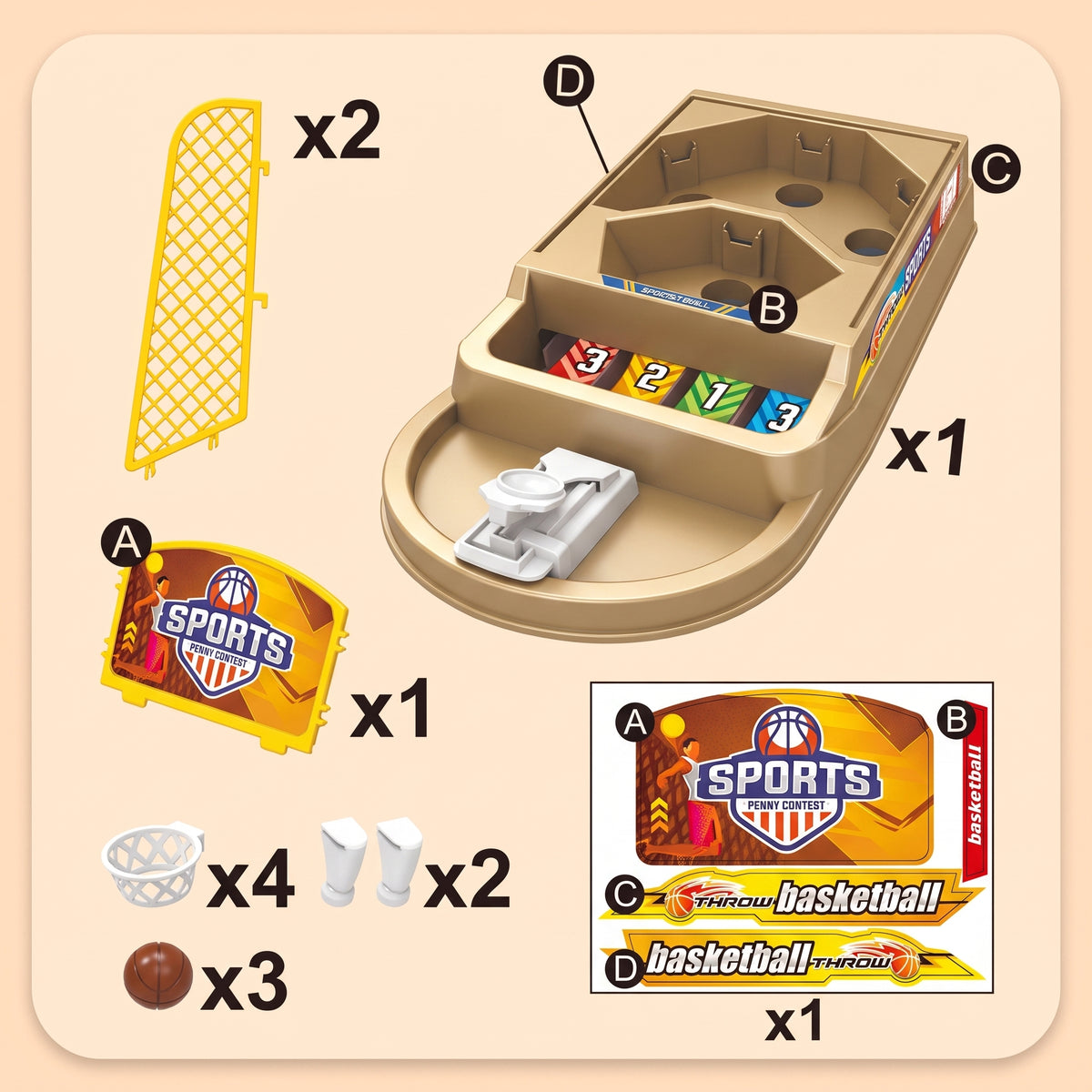 Mini Juego de Mesa de Baloncesto para Niños - Mini Canasta con Lanzador de Catapulta, Múltiples Aros y Pelotas Incluidas, Juguete Deportivo Interactivo