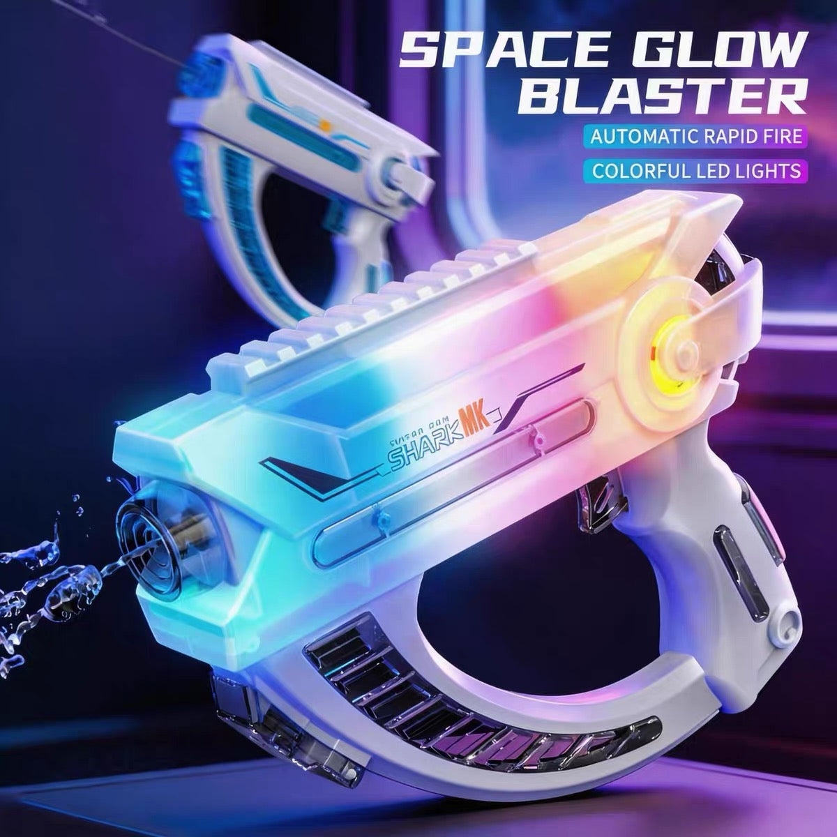 Pistola de Agua Eléctrica Automática con Luces LED RGB Lanzador de Agua Espacial de Disparo Rápido para Niños y Adultos