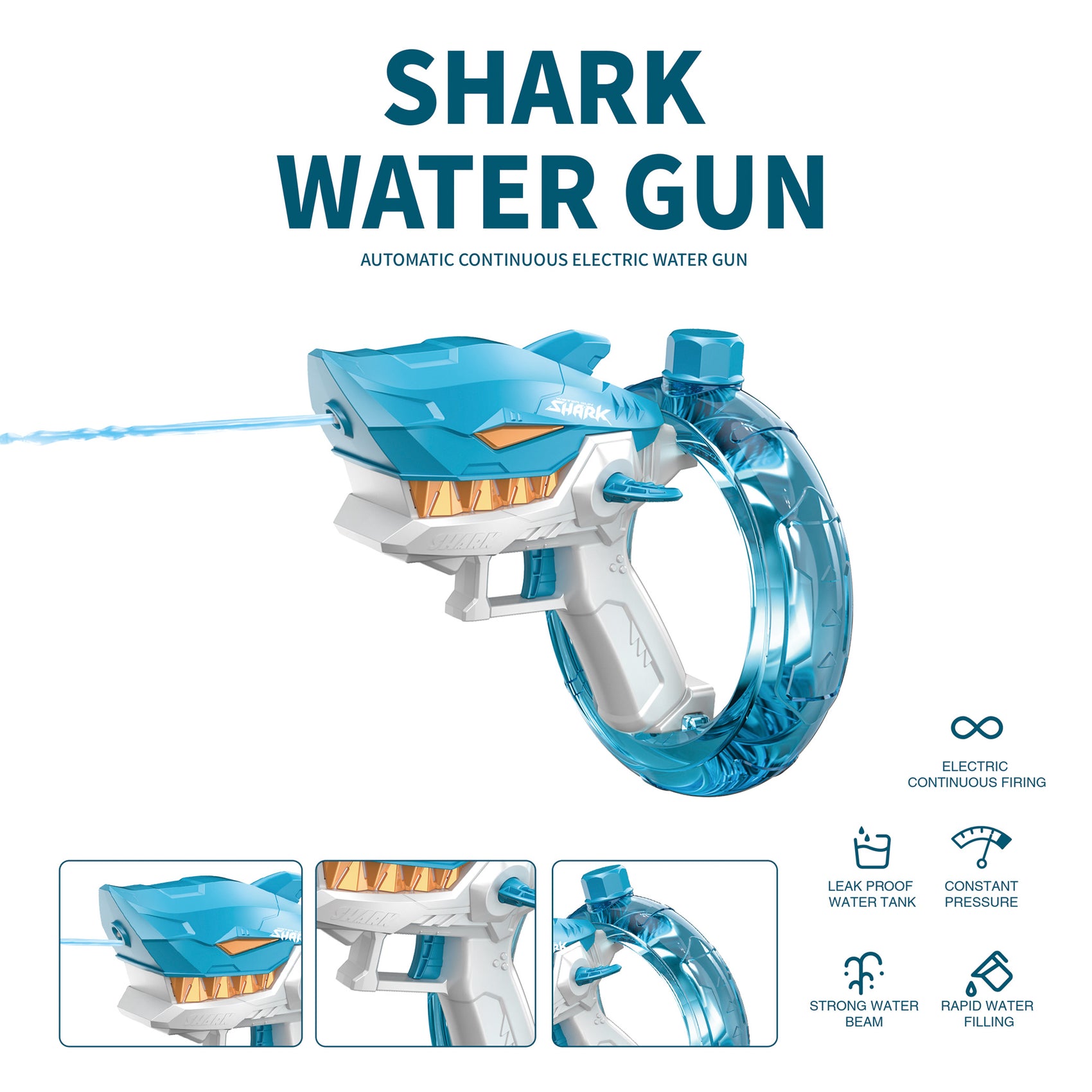 Pistola de Agua Tiburón Eléctrica Automática Recargable para Niños y Adultos