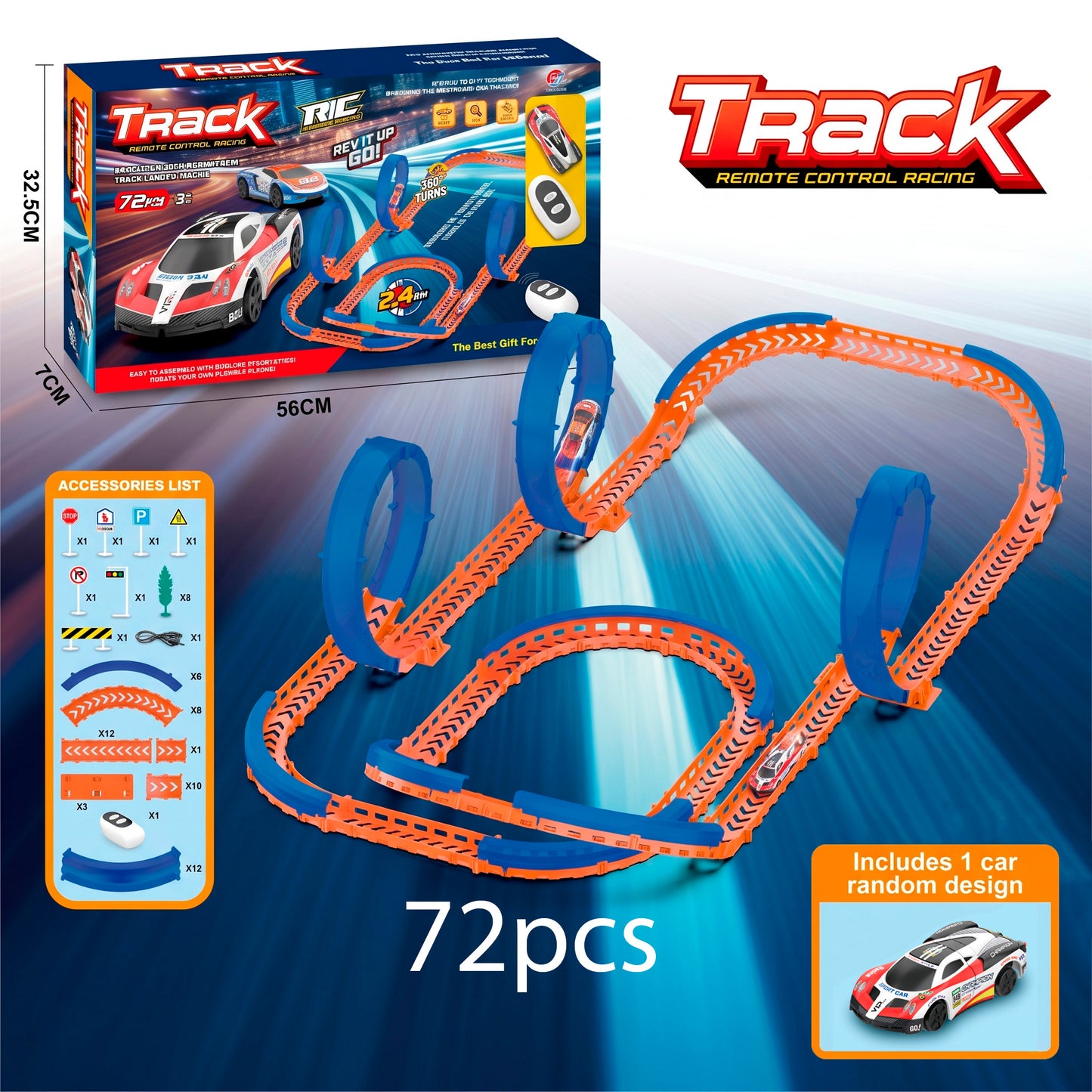 Circuito de Carreras Alta Velocidad con Coche a Control Remoto y Bucles 360 grados Pista Acrobática Modulable DIY para Niños