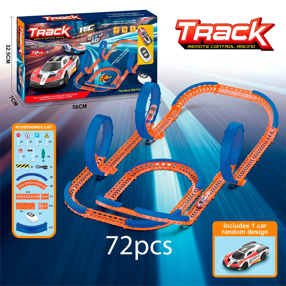 Circuito de Carreras Alta Velocidad con Coche a Control Remoto y Bucles 360 grados Pista Acrobática Modulable DIY para Niños