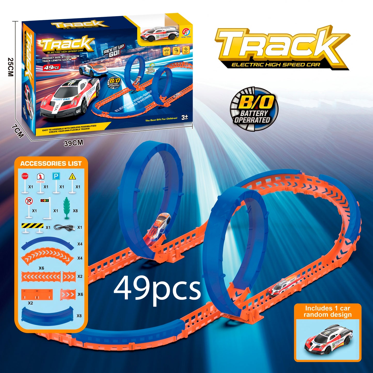 Circuito de Carreras Alta Velocidad con Coche a Control Remoto y Bucles 360 grados Pista Acrobática Modulable DIY para Niños