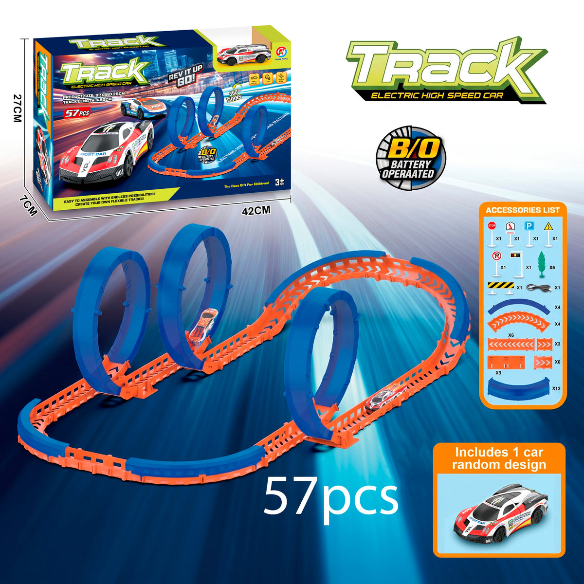 Circuito de Carreras Alta Velocidad con Coche a Control Remoto y Bucles 360 grados Pista Acrobática Modulable DIY para Niños