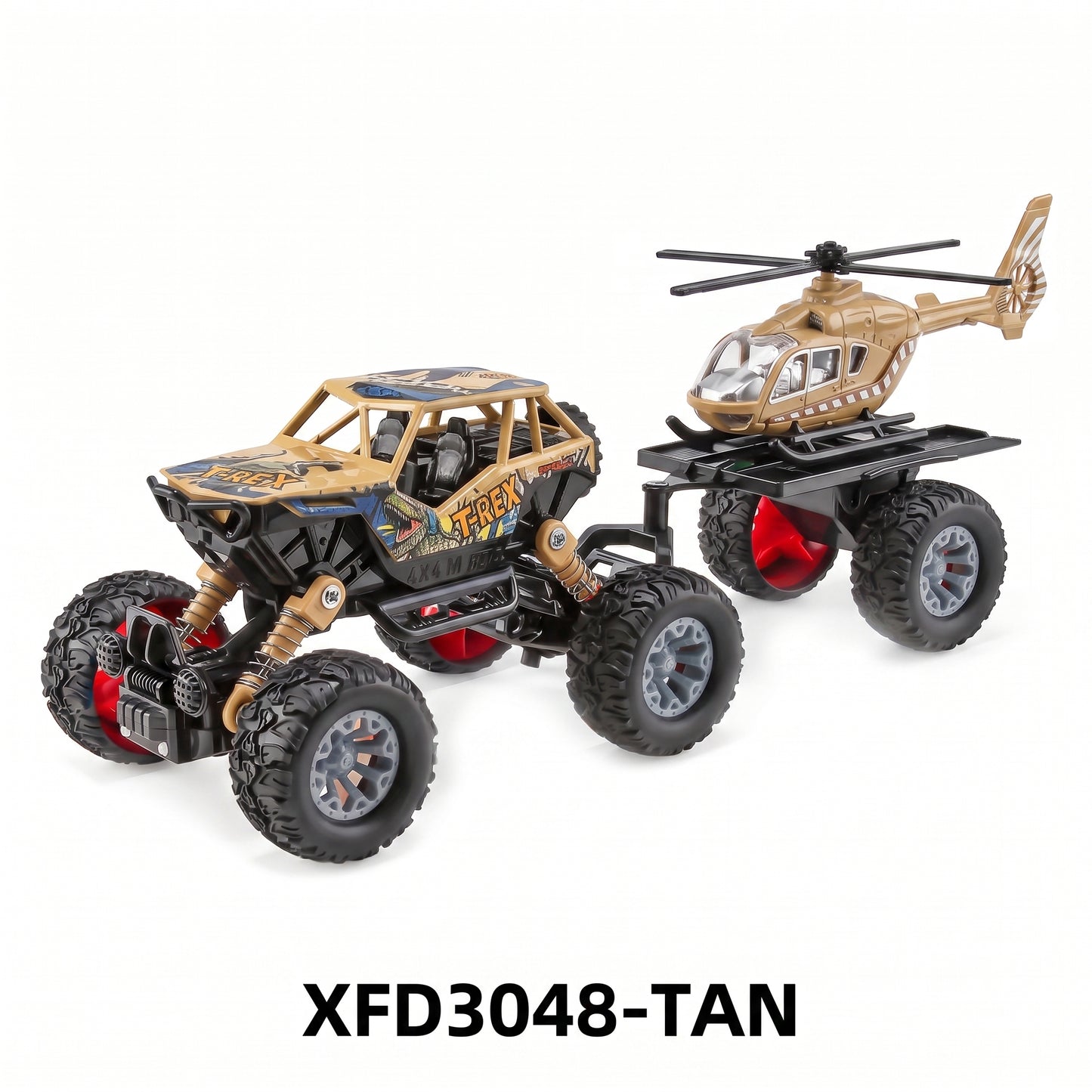 Camioneta 4x4 Todoterreno de Metal con Remolque Juguete de Fricción Pullback con Suspensión Real para Niños