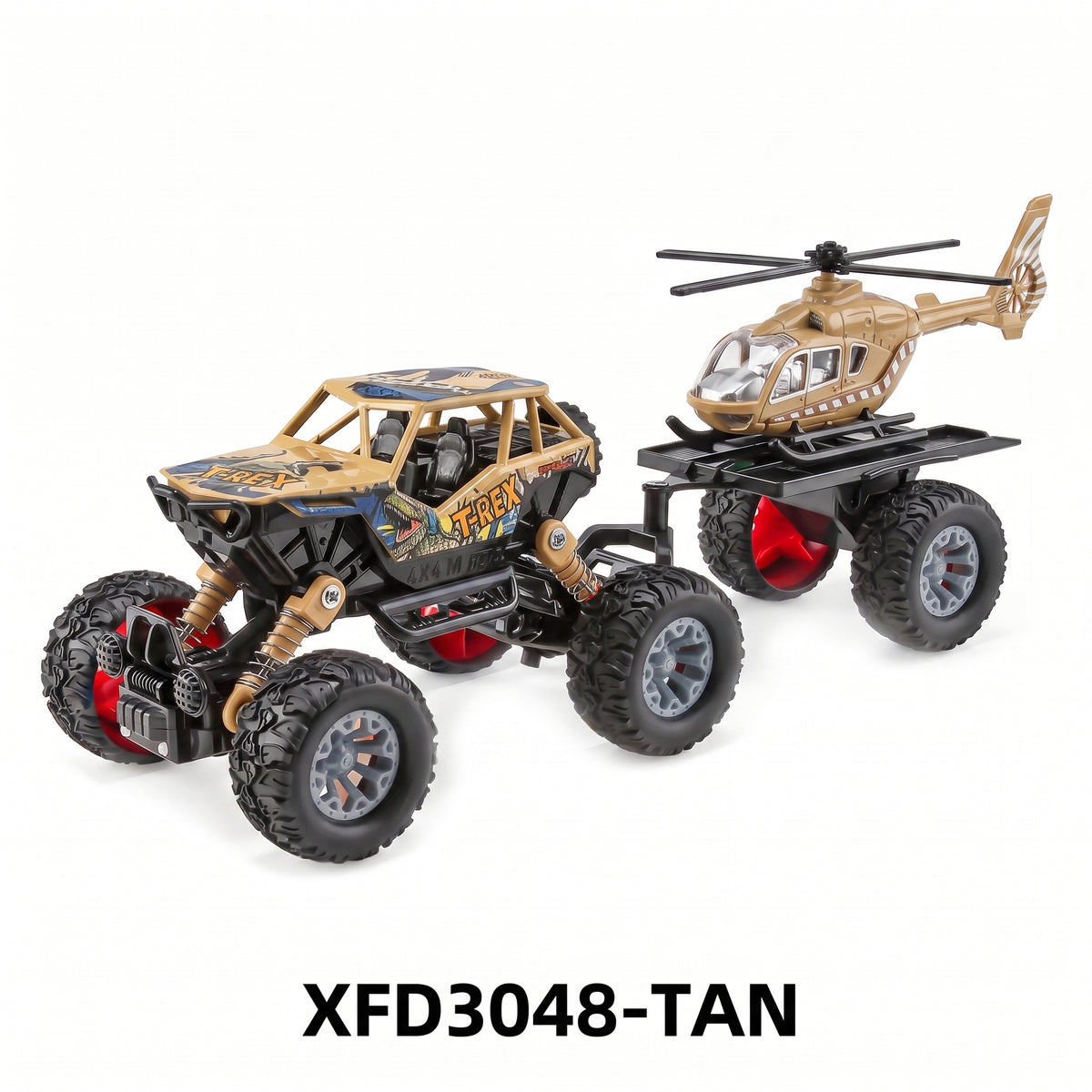 Camioneta 4x4 Todoterreno de Metal con Remolque Juguete de Fricción Pullback con Suspensión Real para Niños