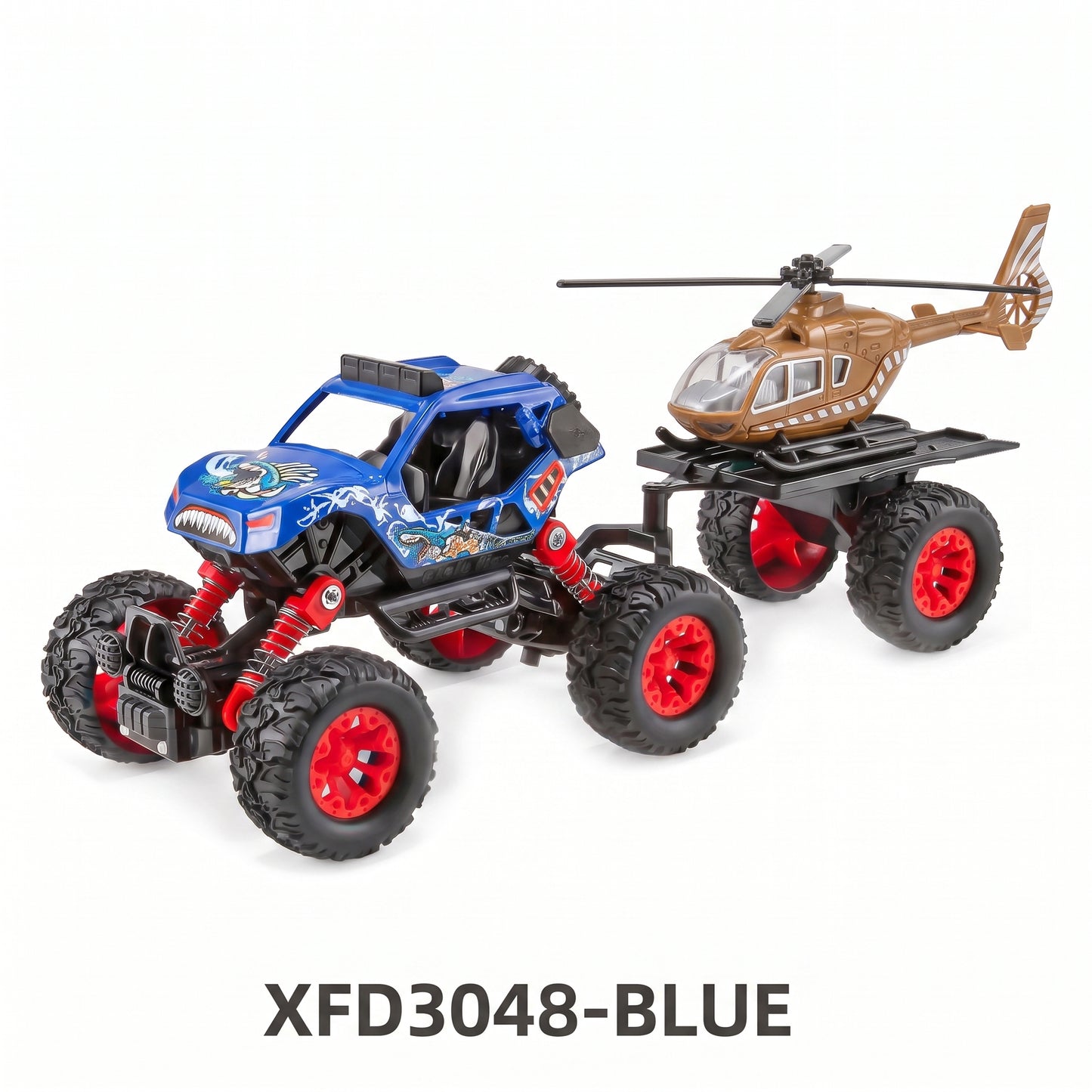 Camioneta 4x4 Todoterreno de Metal con Remolque Juguete de Fricción Pullback con Suspensión Real para Niños