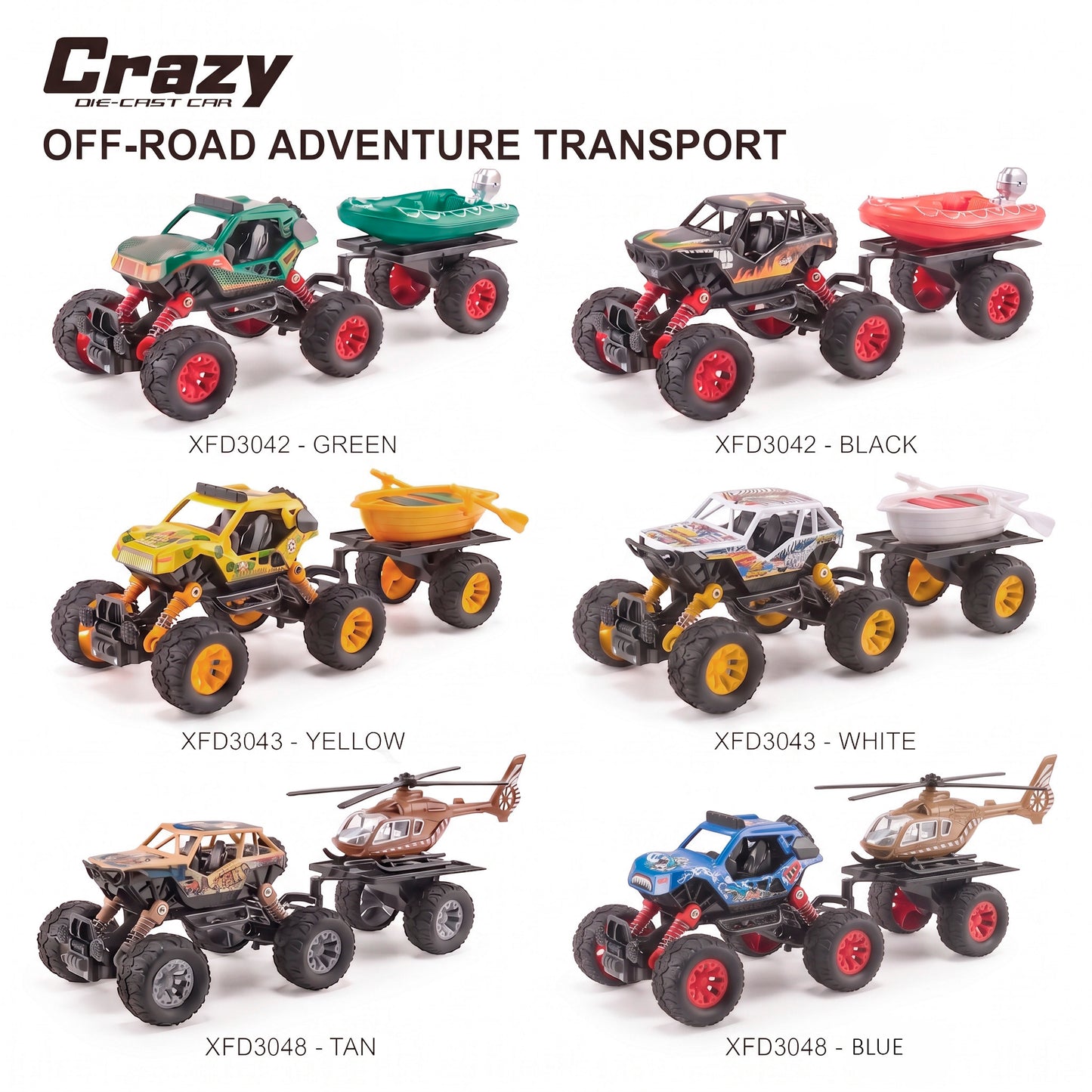 Camioneta 4x4 Todoterreno de Metal con Remolque Juguete de Fricción Pullback con Suspensión Real para Niños