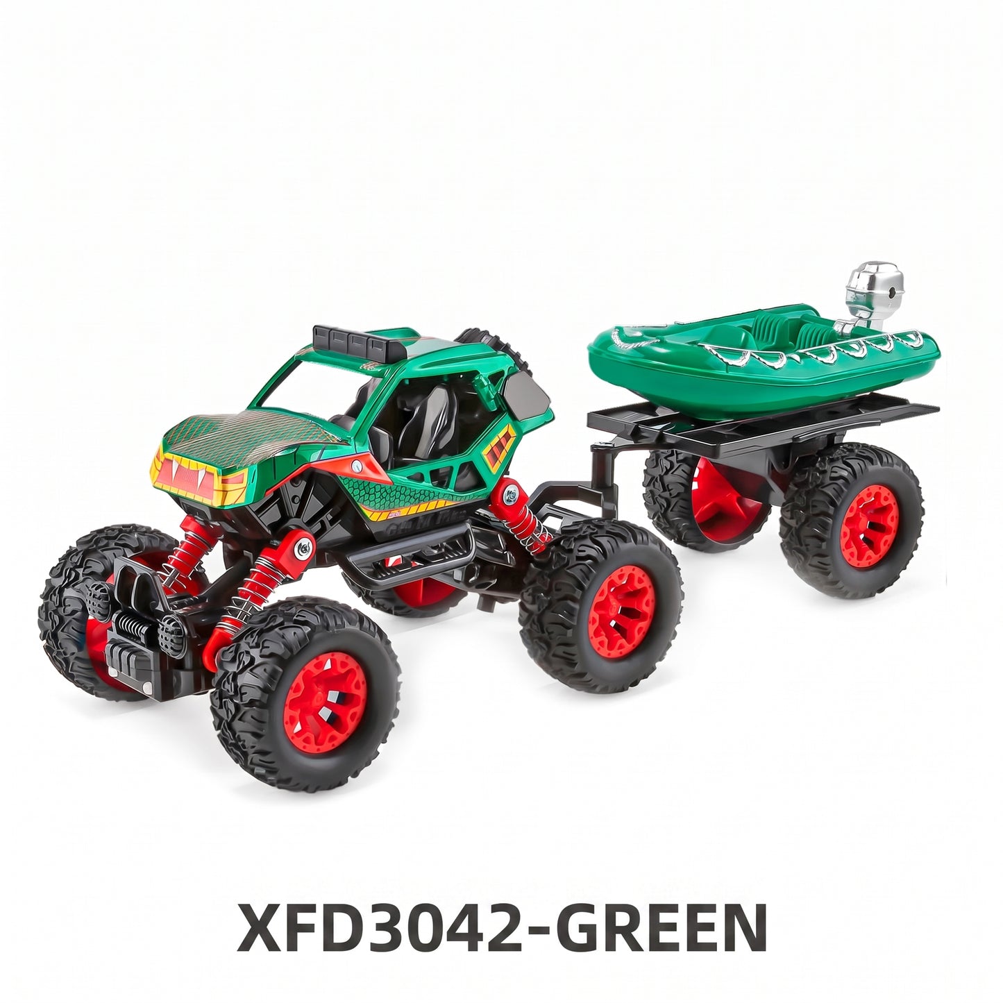 Camioneta 4x4 Todoterreno de Metal con Remolque Juguete de Fricción Pullback con Suspensión Real para Niños