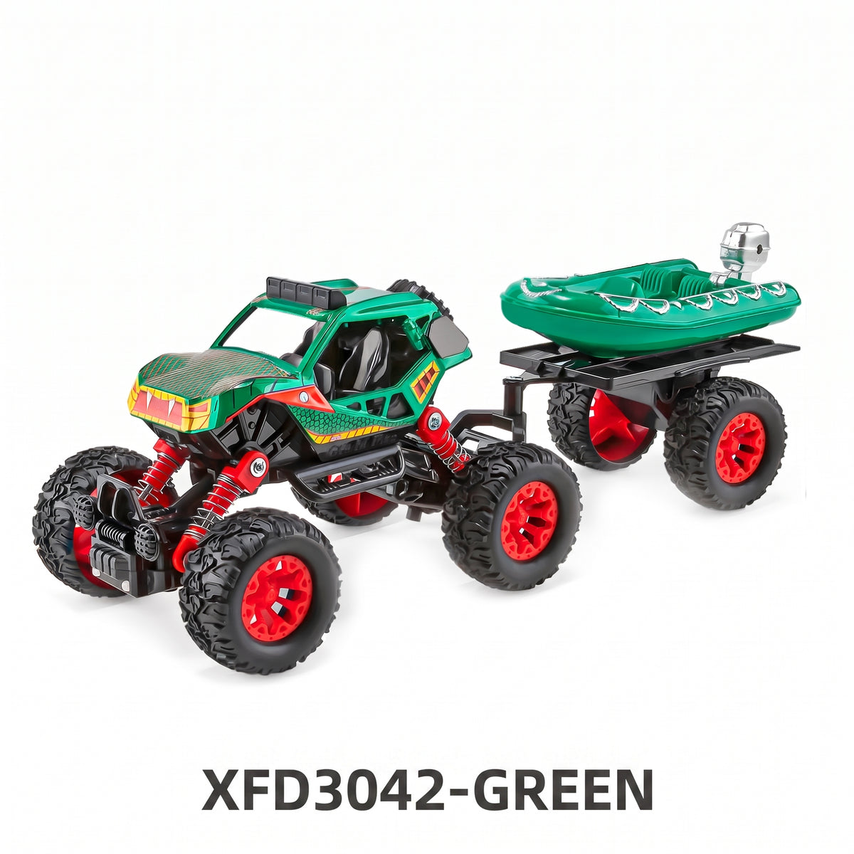 Camioneta 4x4 Todoterreno de Metal con Remolque Juguete de Fricción Pullback con Suspensión Real para Niños