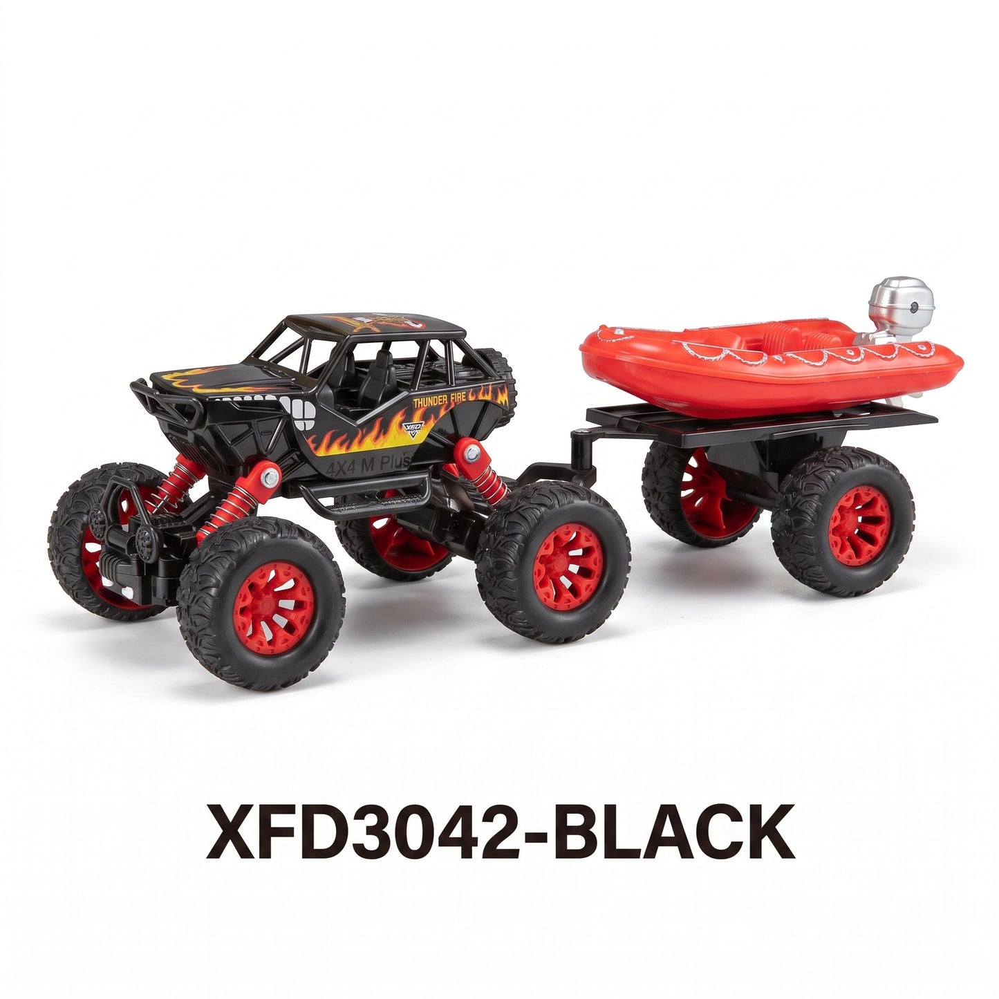 Camioneta 4x4 Todoterreno de Metal con Remolque Juguete de Fricción Pullback con Suspensión Real para Niños