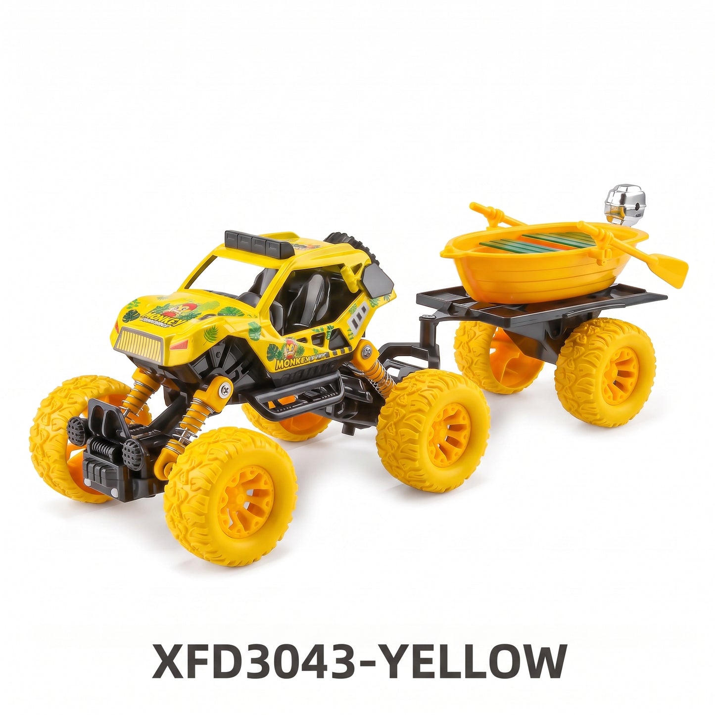 Camioneta 4x4 Todoterreno de Metal con Remolque Juguete de Fricción Pullback con Suspensión Real para Niños
