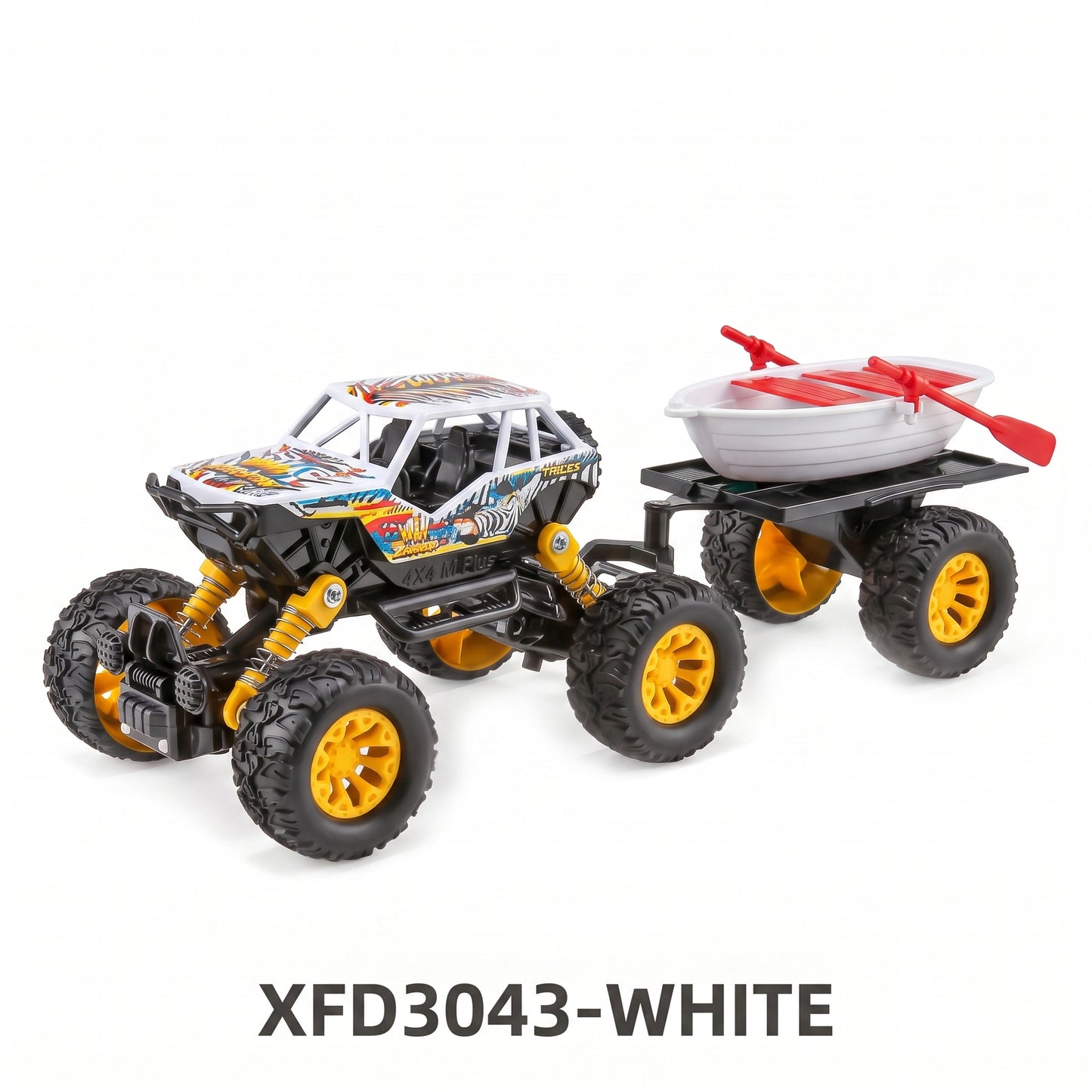 Camioneta 4x4 Todoterreno de Metal con Remolque Juguete de Fricción Pullback con Suspensión Real para Niños