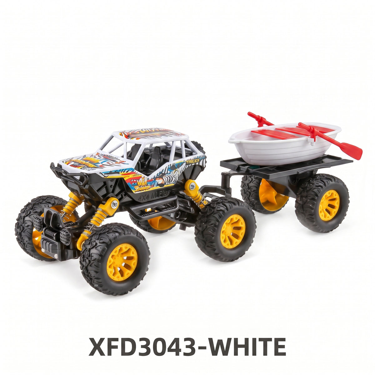 Camioneta 4x4 Todoterreno de Metal con Remolque Juguete de Fricción Pullback con Suspensión Real para Niños