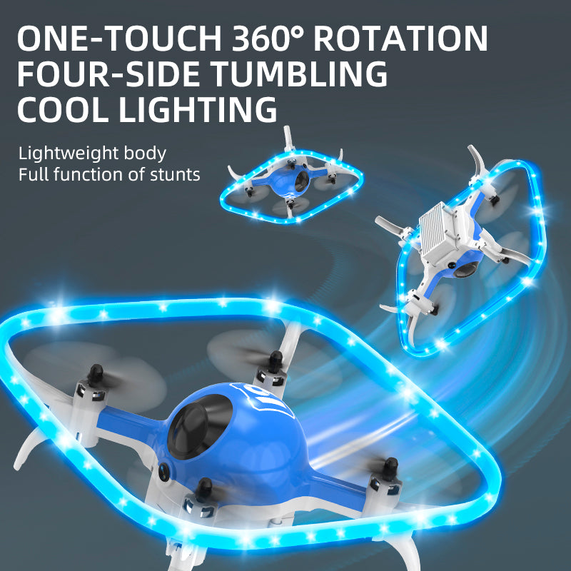 Mini Dron con Marco Protector y Luces LED Neón Cuadricóptero Teledirigido 2.4GHz con Mantenimiento de Altitud y Acrobacias 360° para Niños y Principiantes