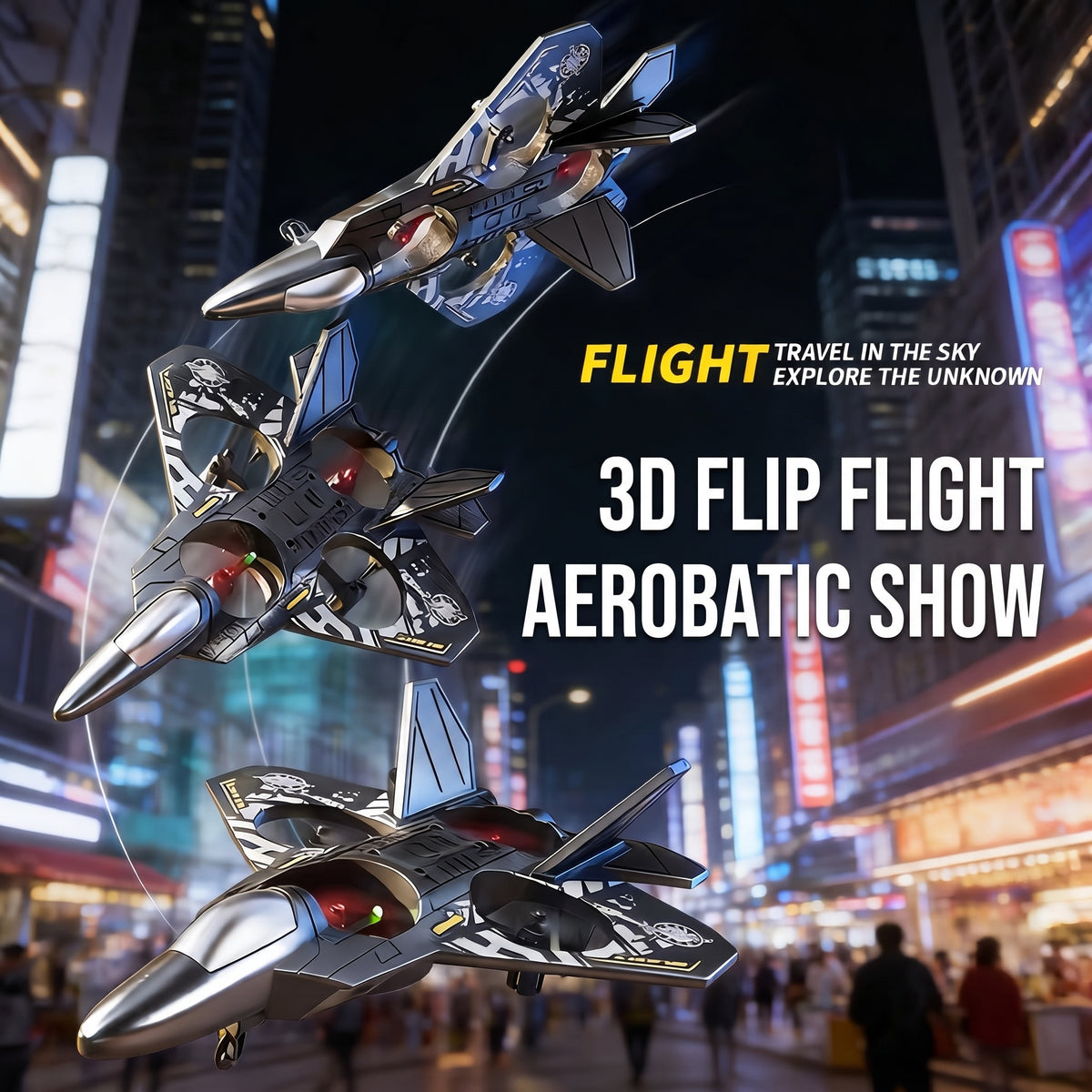 Dron Teledirigido con Forma de Avión Caza de Combate Cuadricóptero RC con Luces LED RGB Protección de Hélices y Control Fácil para Niños y Principiantes
