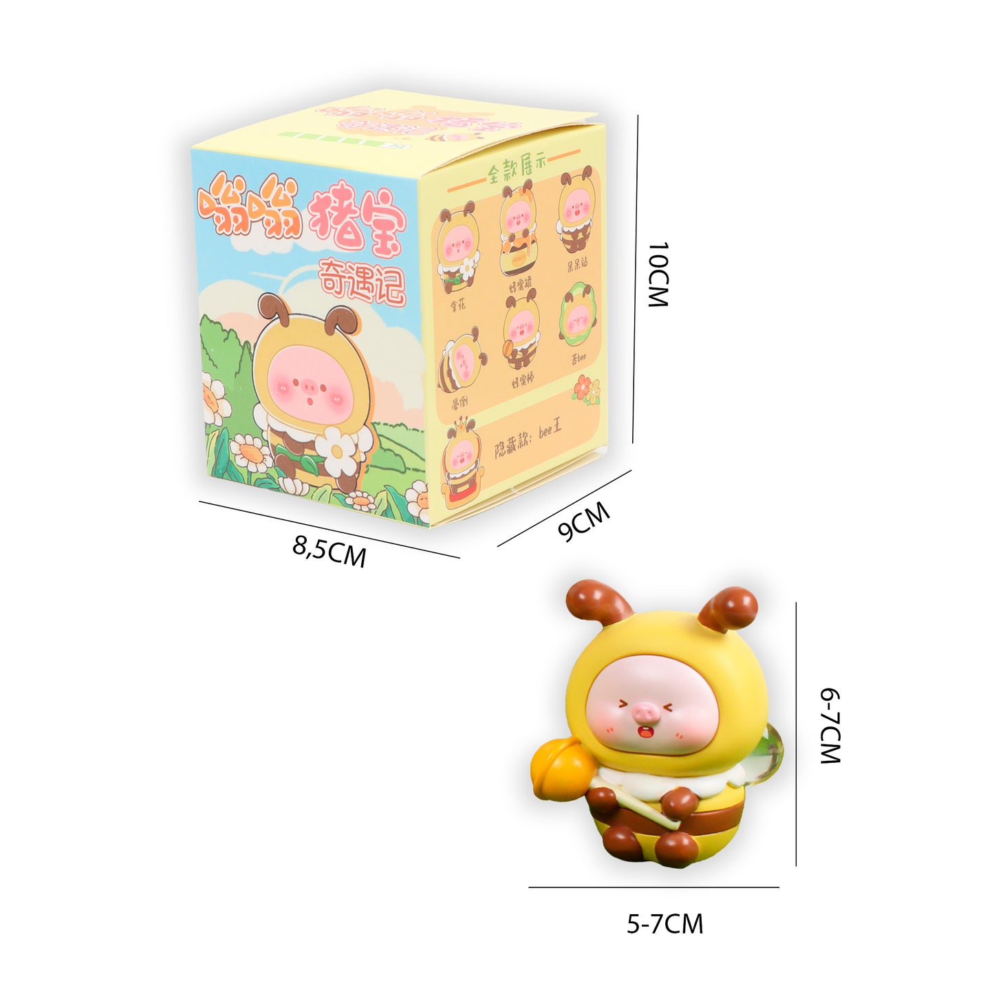 Dimensiones blind box Cerdito Buzzy Newplay - medidas figura y caja