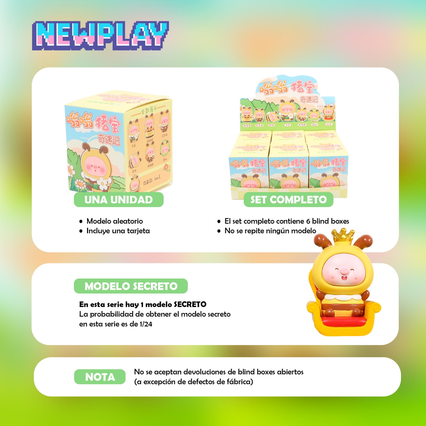 Detalles blind box Cerdito Buzzy Newplay - información serie y modelo secreto