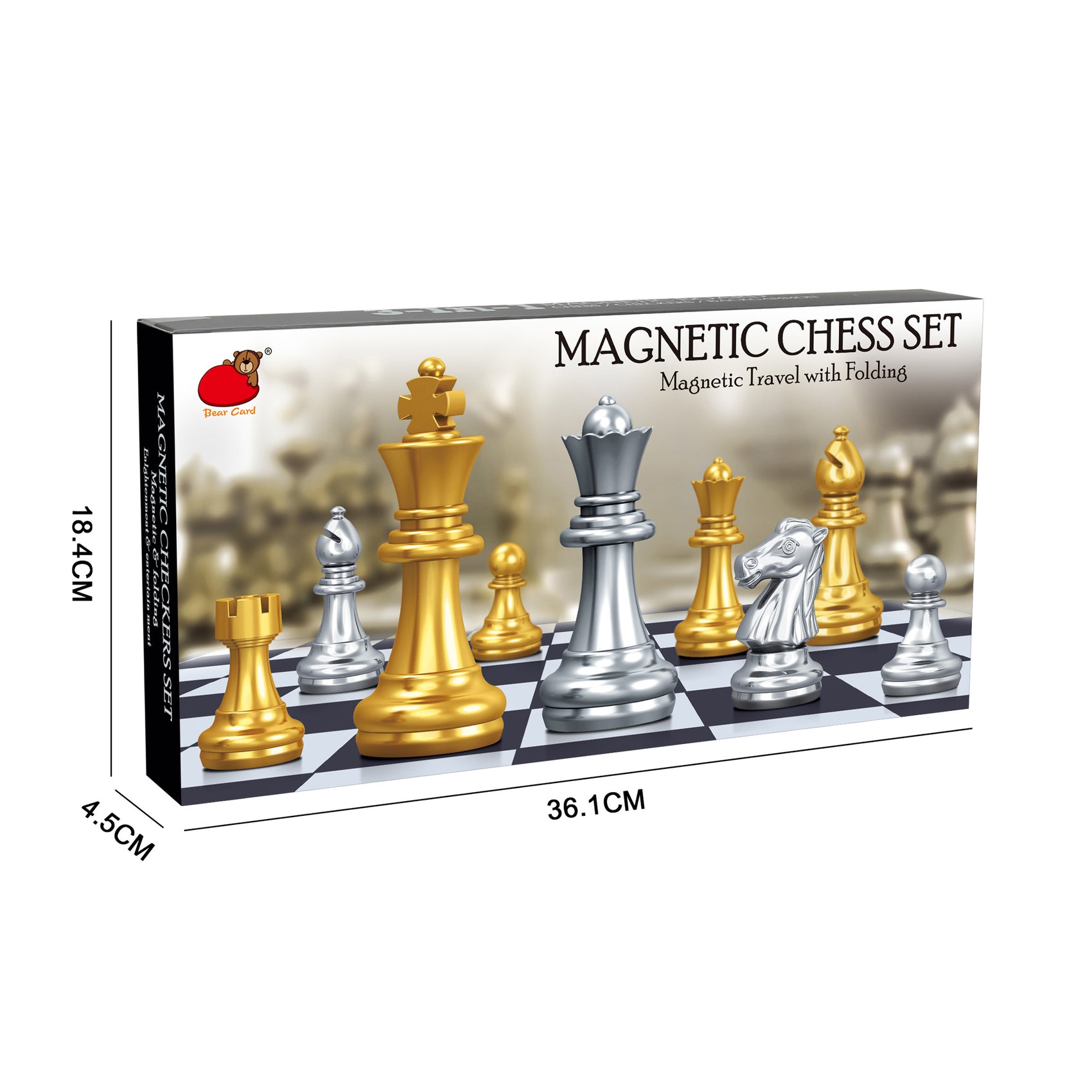 Caja juego ajedrez plegable magnético 36cm dorado Newplay - empaque producto