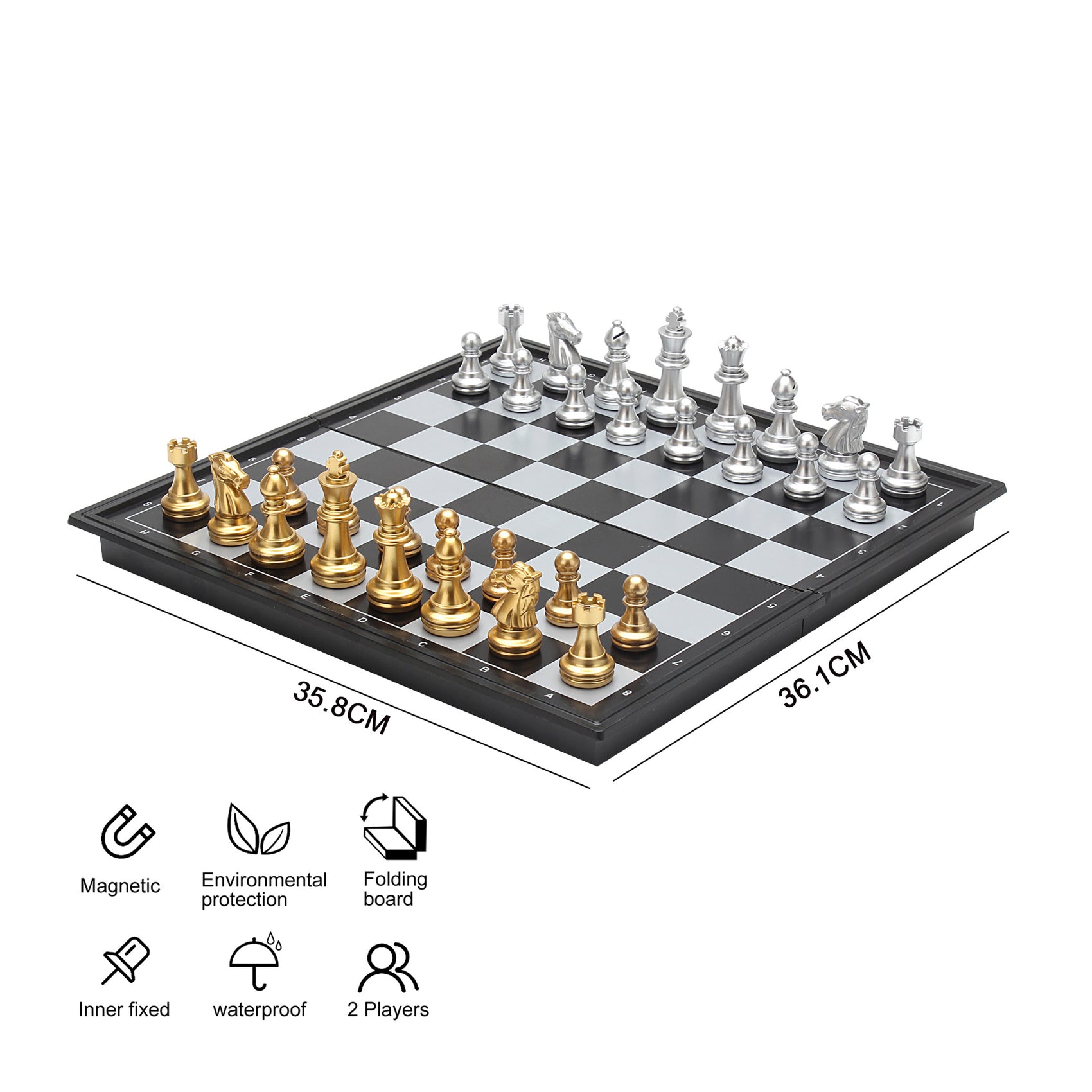 Ajedrez plegable magnético 36cm oro y plata con piezas Newplay - tablero portátil