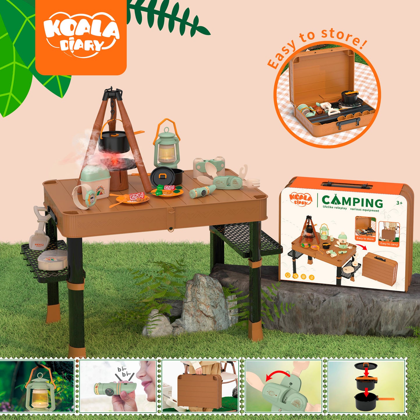 Set camping portátil madera con maleta y accesorios Newplay - juguete completo