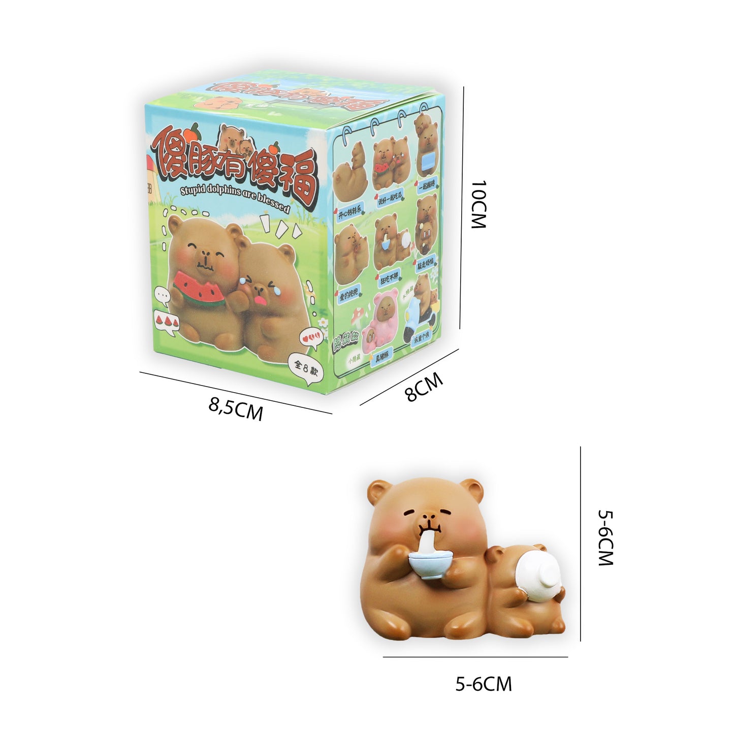 Dimensiones blind box Capibaras Newplay - medidas figura y caja