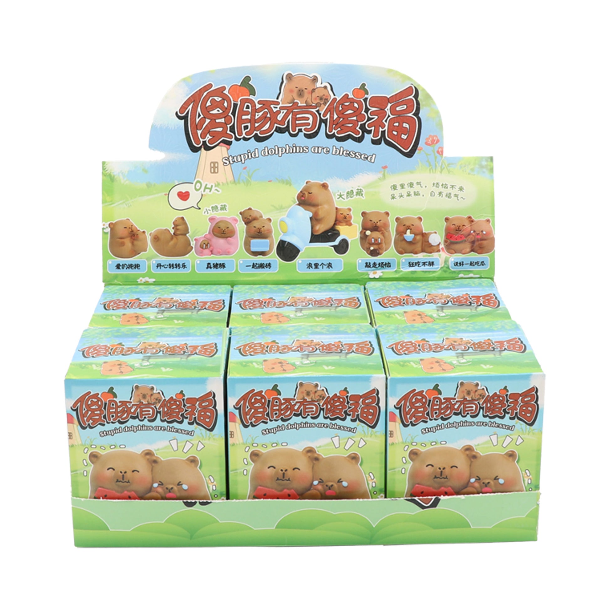 Set completo blind box Mamá y Bebé Capibaras 6 figuras Newplay - colección familia
