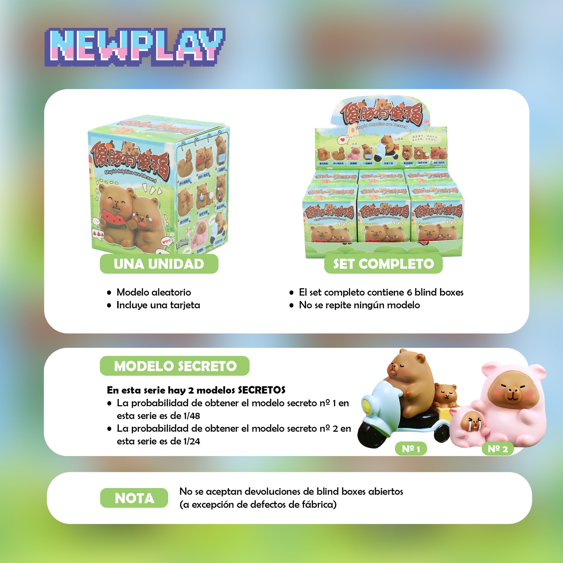 Detalles blind box Mamá y Bebé Capibaras Newplay - información serie y modelos secretos