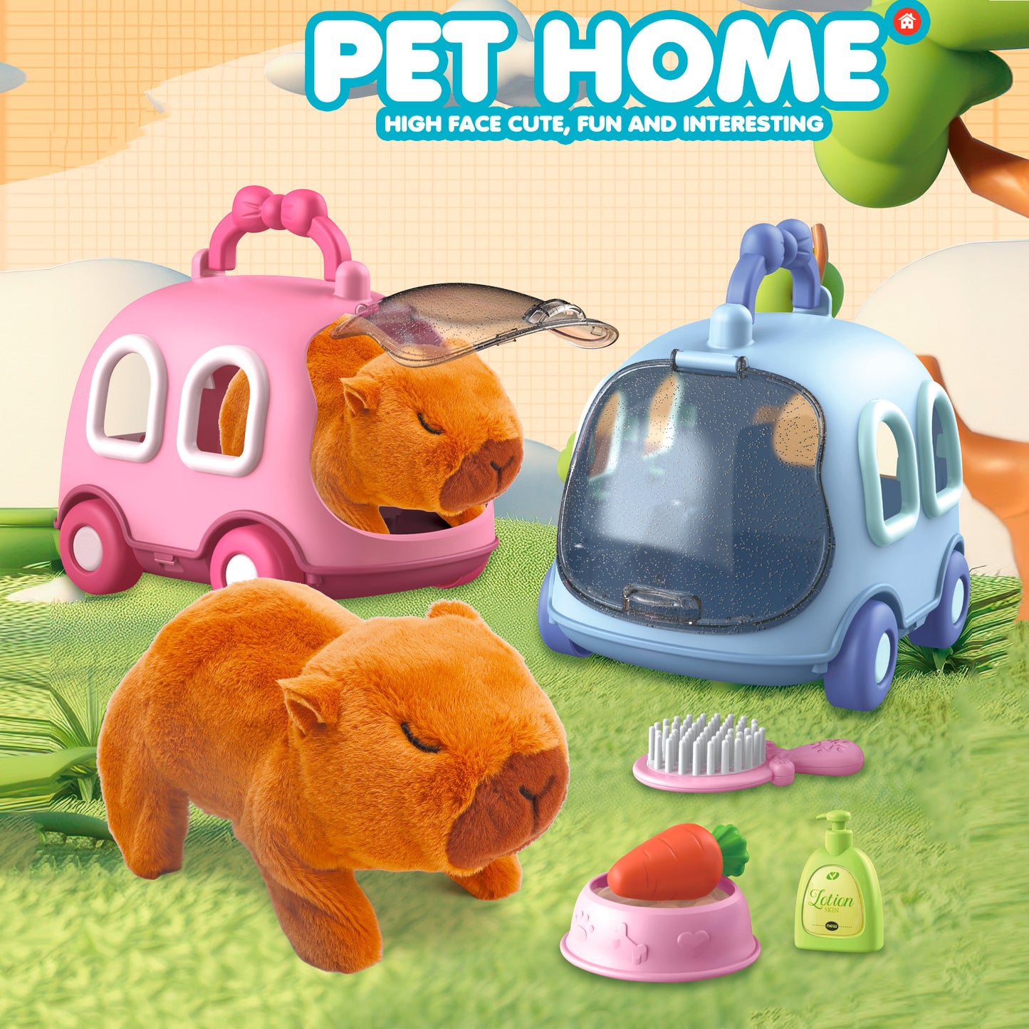 Peluche capibara interactivo con transportín Newplay - disponible rosa y azul