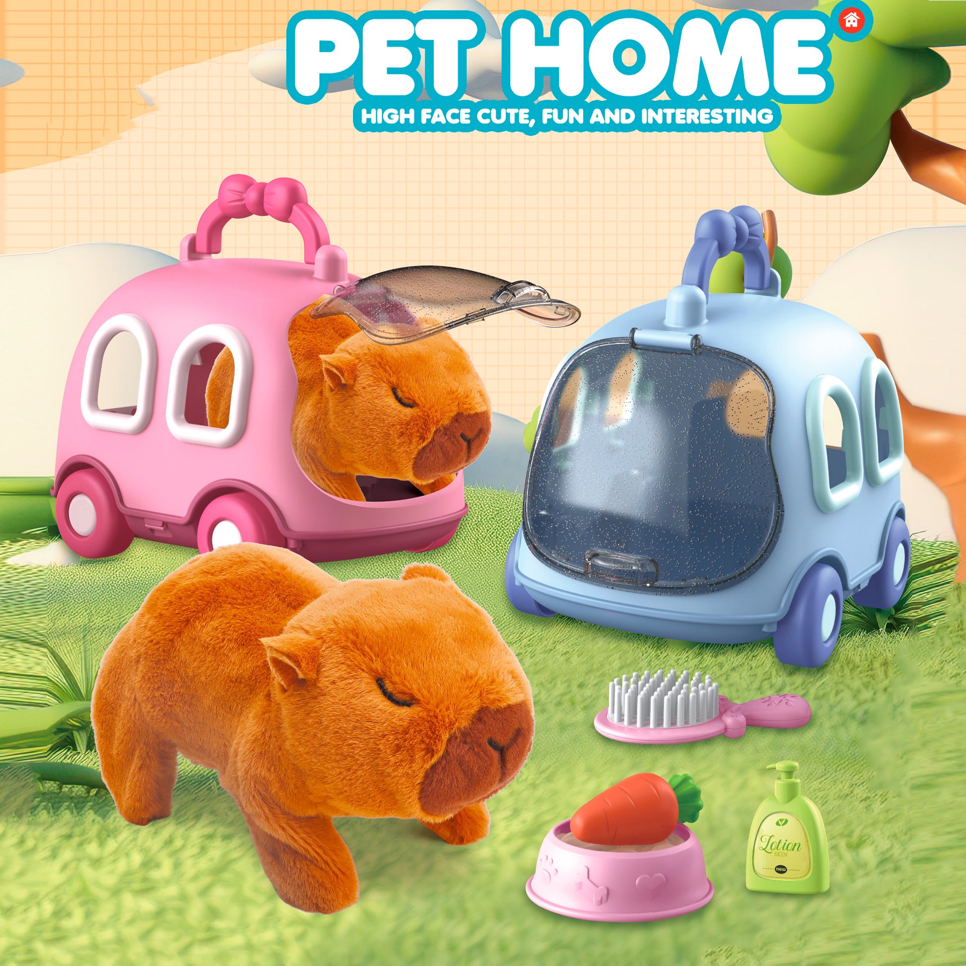 Peluche capibara interactivo con transportín Newplay - disponible rosa y azul
