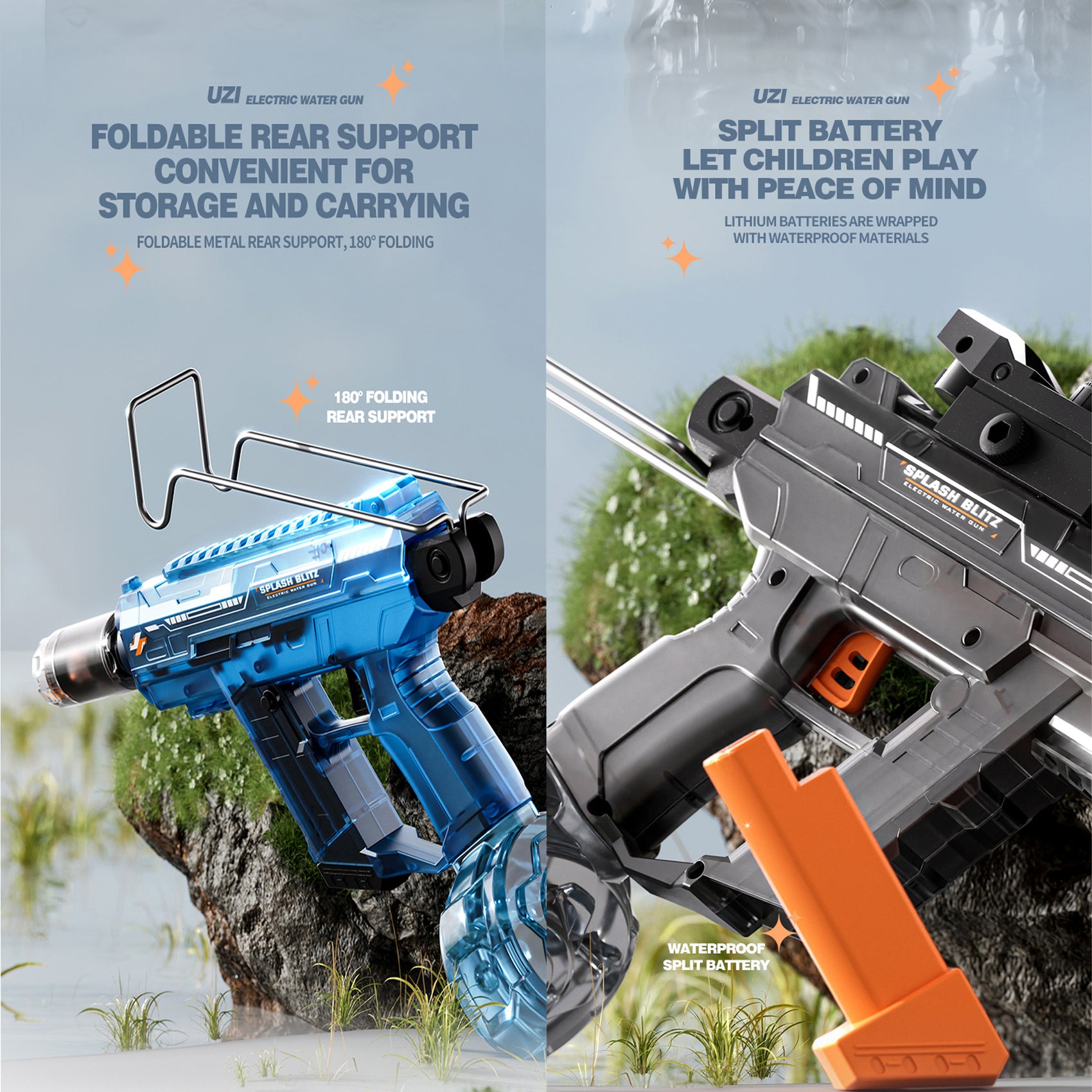Pistola de Agua Eléctrica ICE HORN Azul 800ml Alcance 10m con Luces para Niños y Adultos