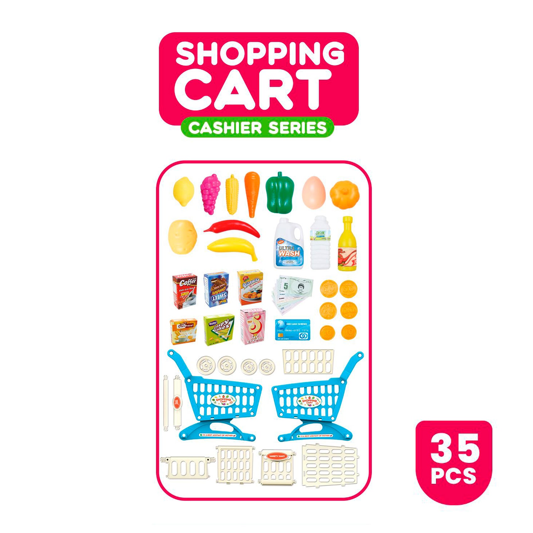 Accesorios mini carrito compra azul Newplay - contenido producto