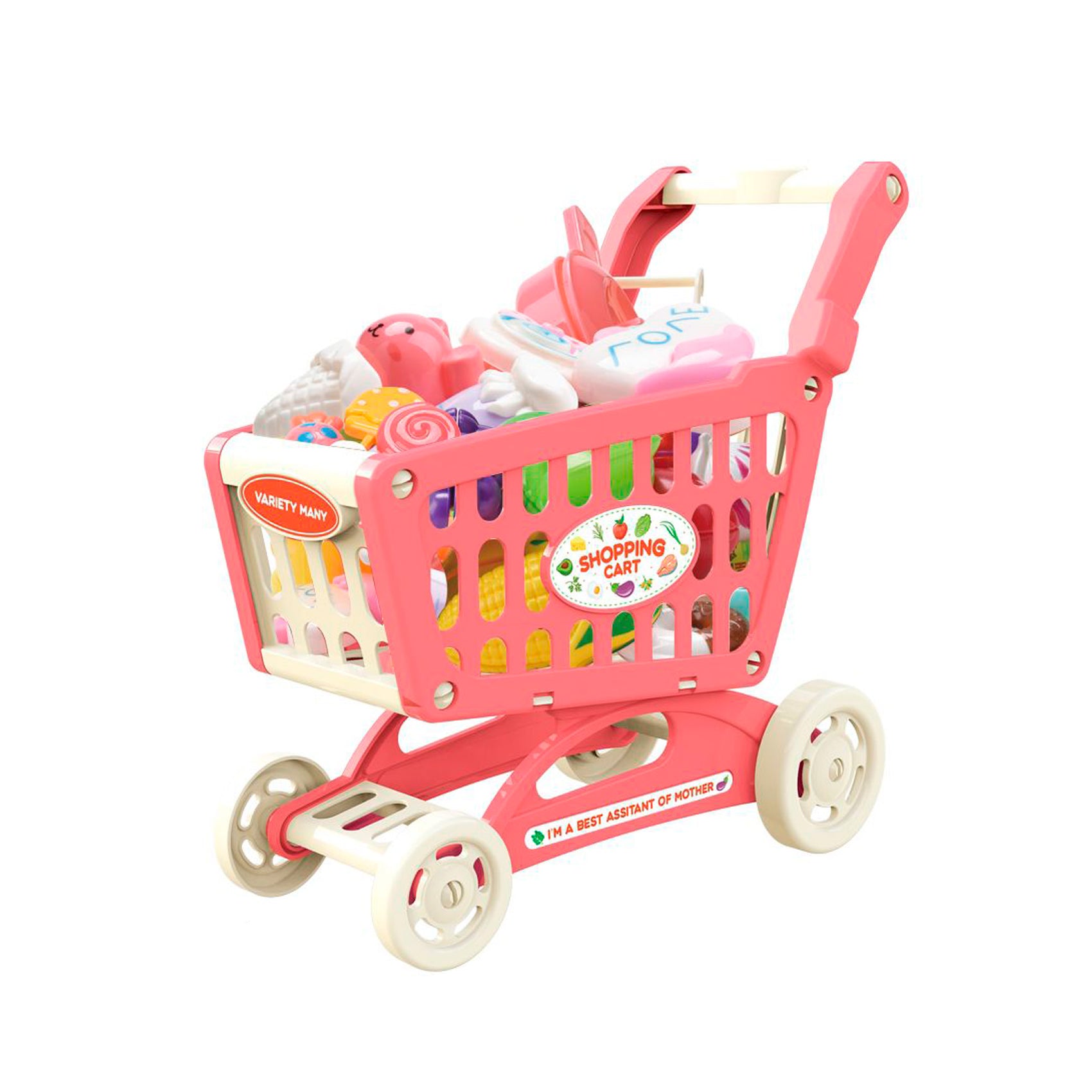 Mini carrito compra rosa con accesorios alimentos Newplay - juguete rol
