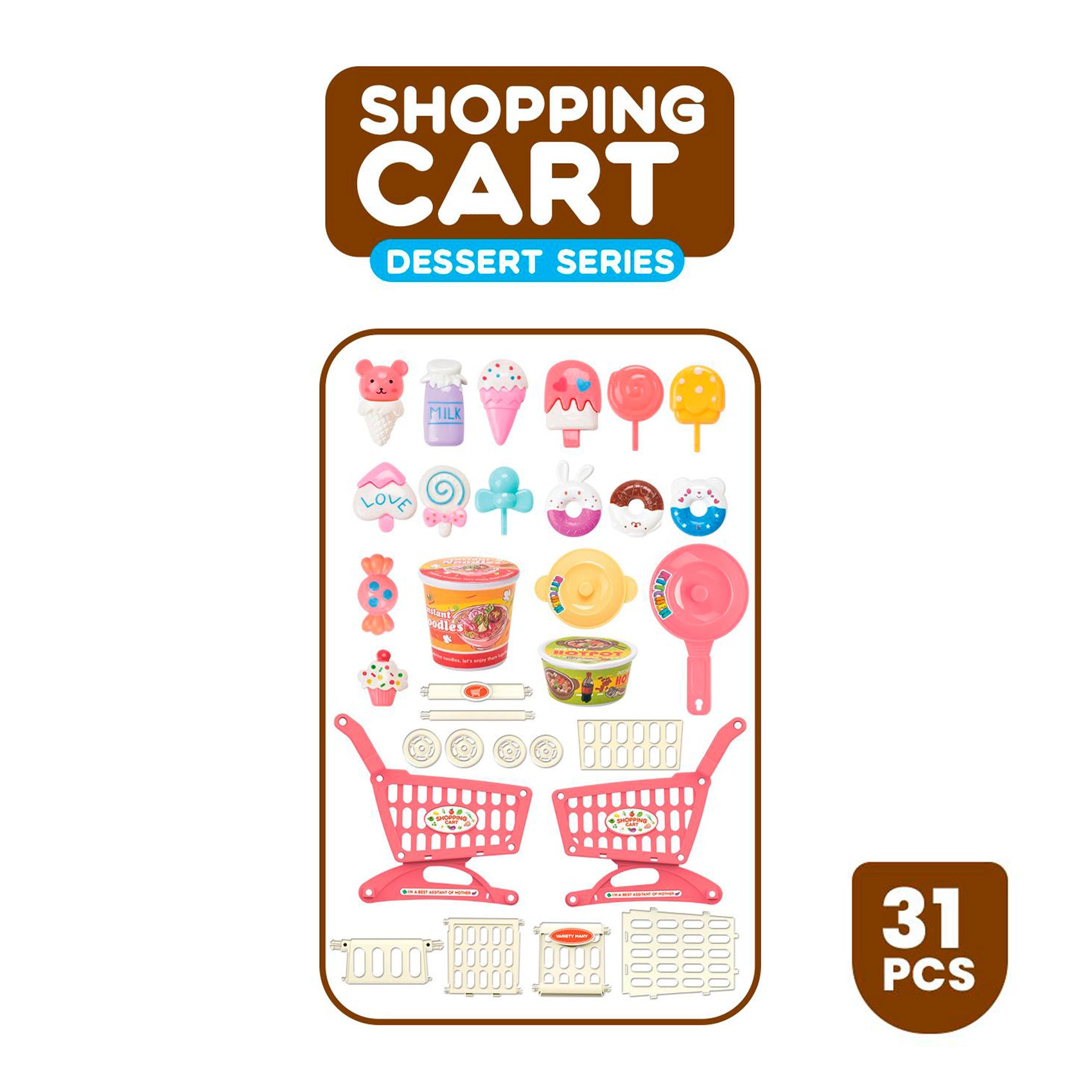 Accesorios mini carrito compra rosa Newplay - contenido producto