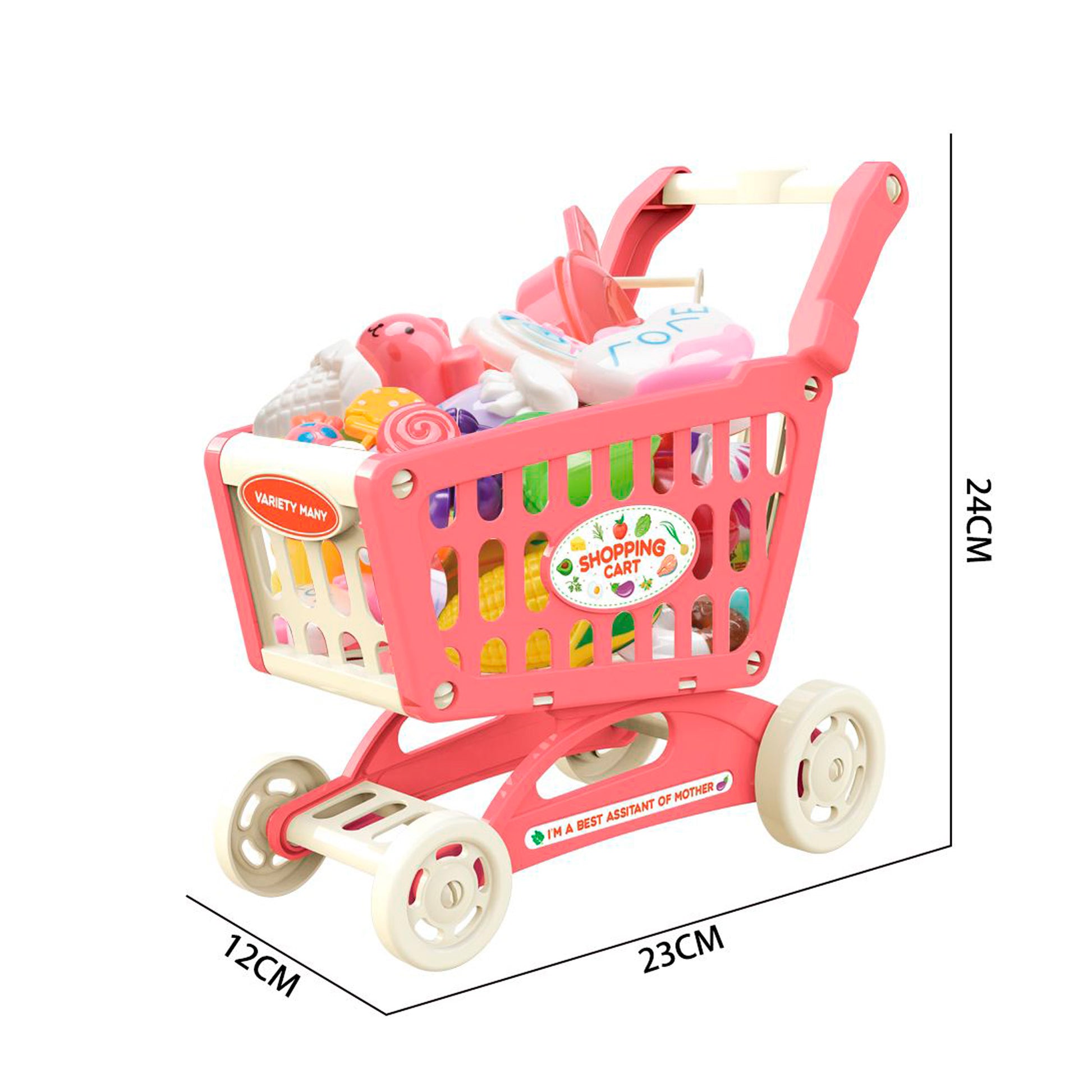 Dimensiones mini carrito compra rosa Newplay - medidas producto