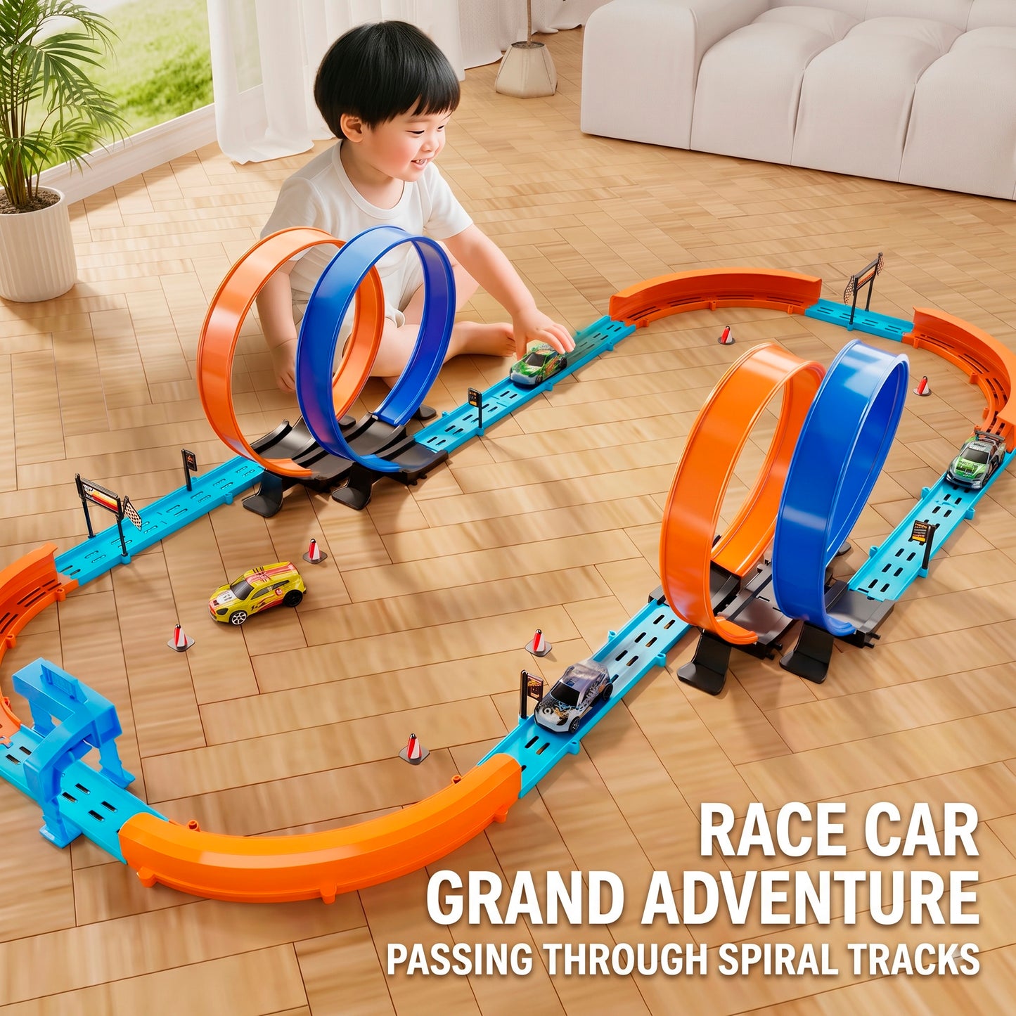 Circuito de Carreras Alta Velocidad con Coche a Control Remoto y Bucles 360 grados Pista Acrobática Modulable DIY para Niños