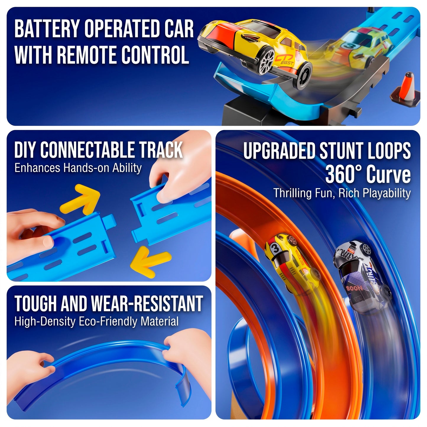 Circuito de Carreras Alta Velocidad con Coche a Control Remoto y Bucles 360 grados Pista Acrobática Modulable DIY para Niños