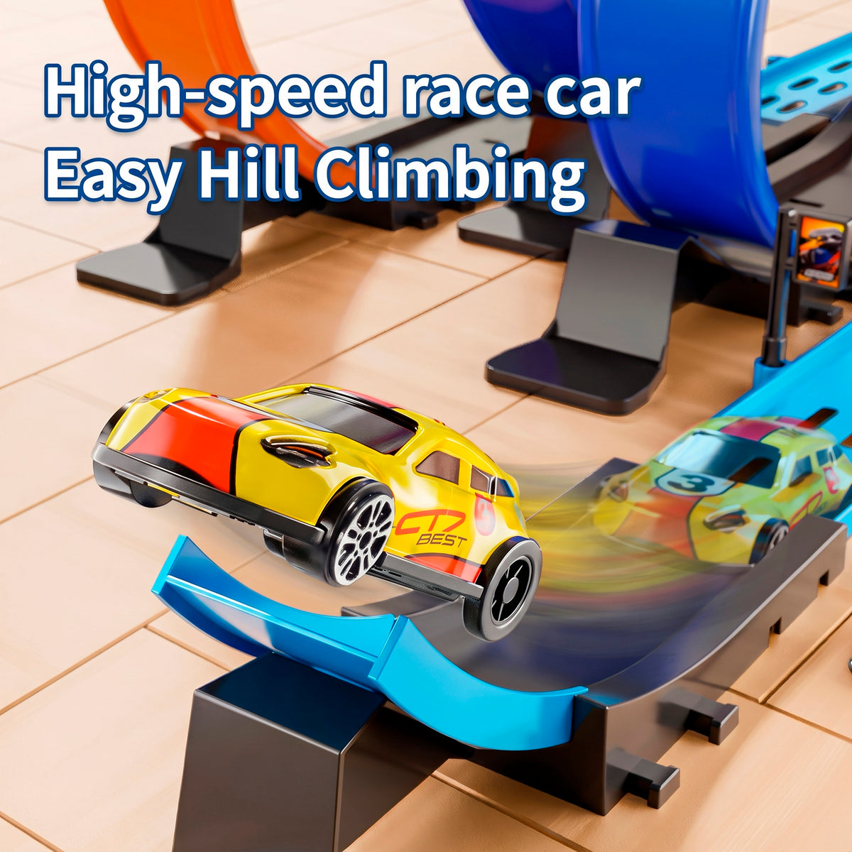 Circuito de Carreras Alta Velocidad con Coche a Control Remoto y Bucles 360 grados Pista Acrobática Modulable DIY para Niños