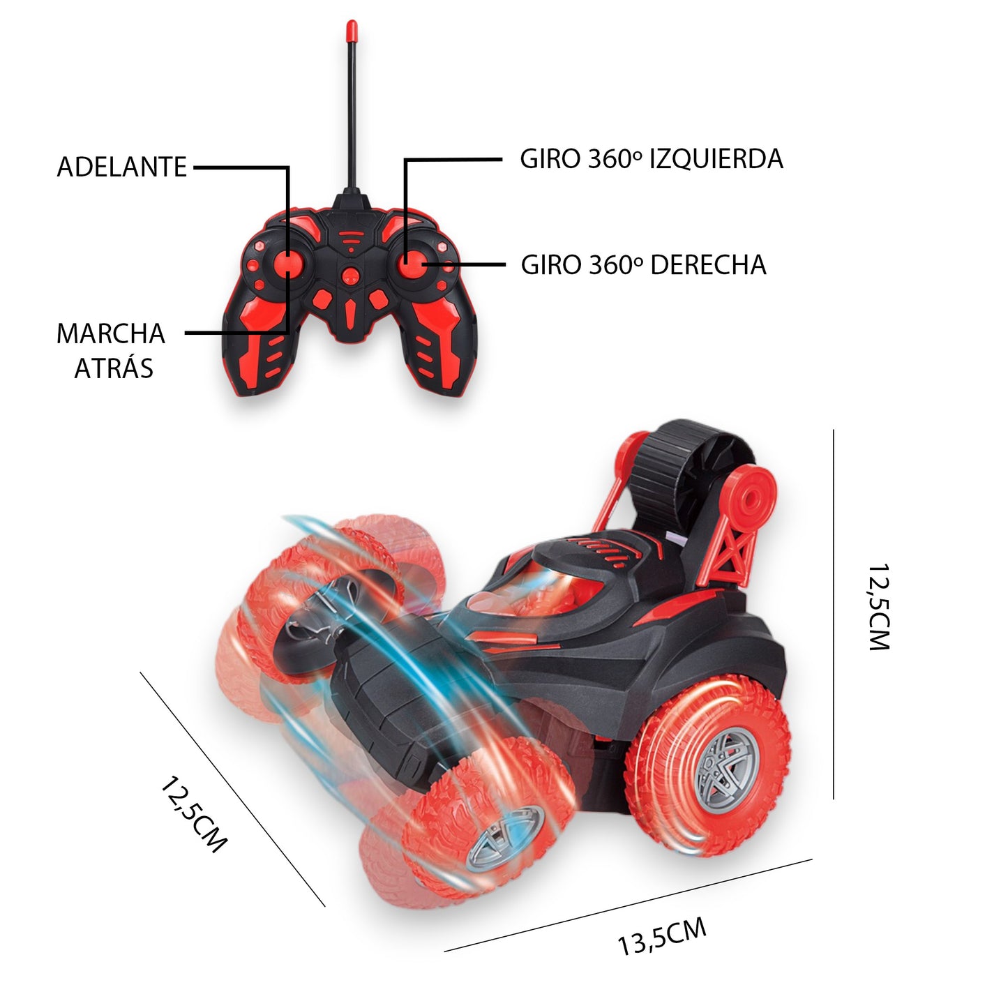 Coche Acrobático Radiocontrol Movimiento 360 Grados con Luces y Música