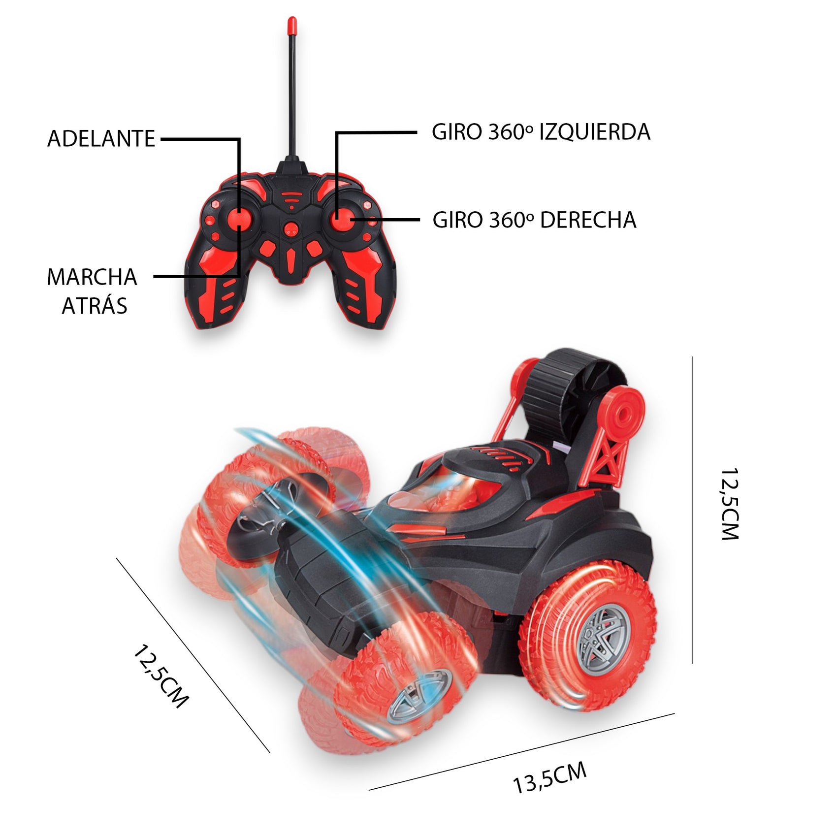 Coche Acrobático Radiocontrol Movimiento 360 Grados con Luces y Música